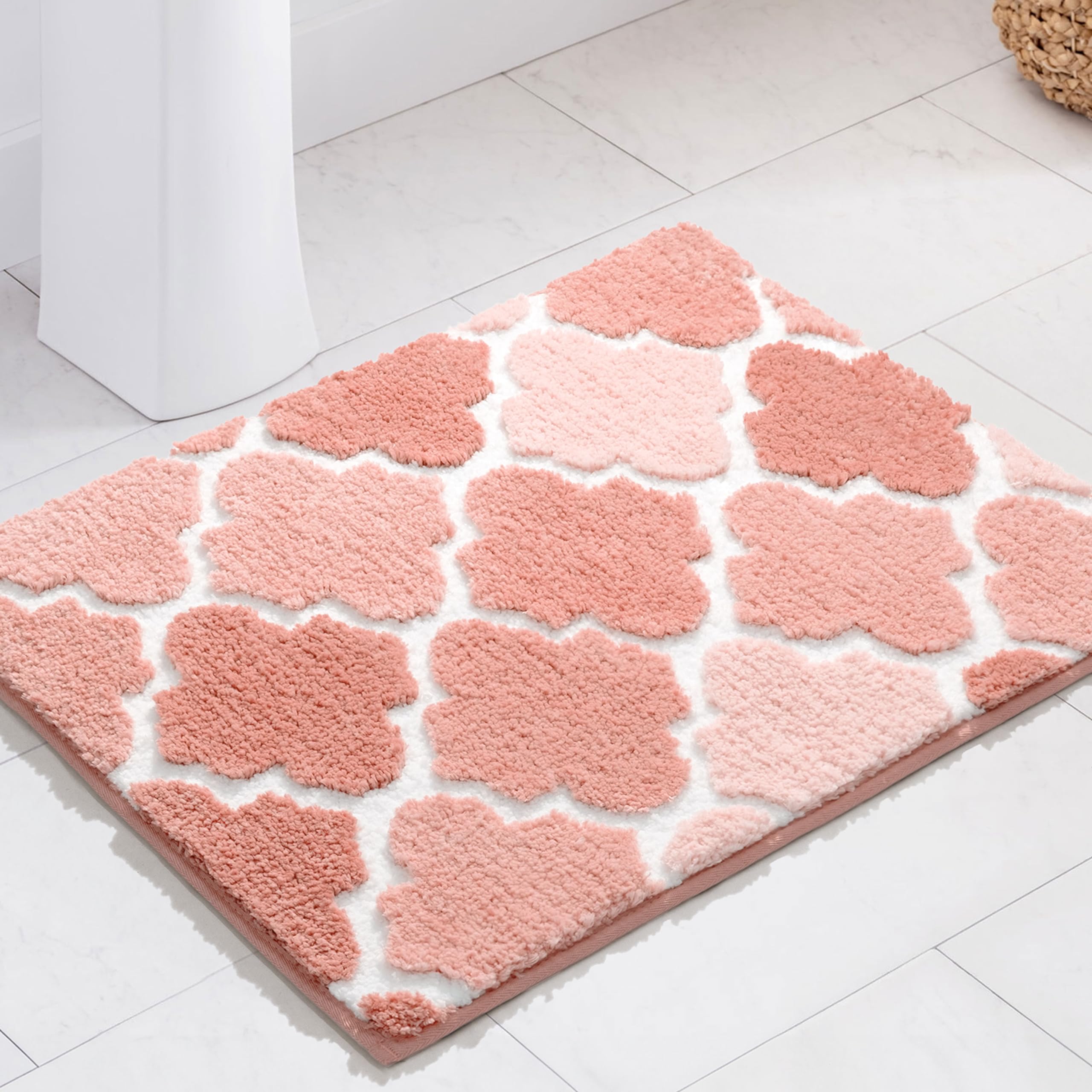 DEXDE Bathroom Rugs Non-Slip, Extra Absorbent Microfiber Bath Mats Machine Wash Dry Soft Bath Carpet for Bathroom Floor Tub and Shower, 17" x 24" Pink