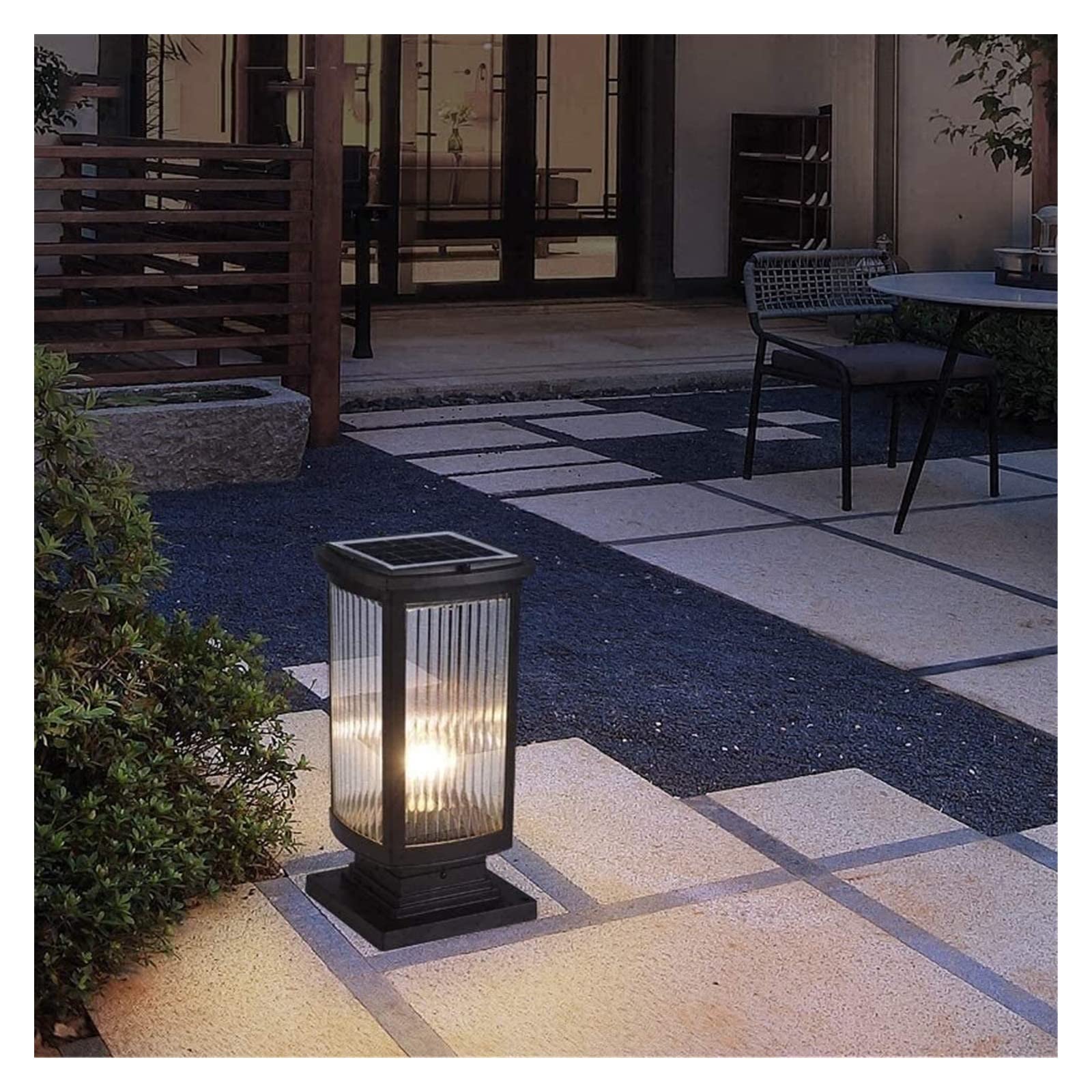 Lampada da cortile Lampada da pilastro solare in vetro pressofuso Impermeabile IP54 Lampada da palo a palo solare a LED Recinzione esterna Villa Giardino Lanterna a palo retrò Cortile Illuminazione a