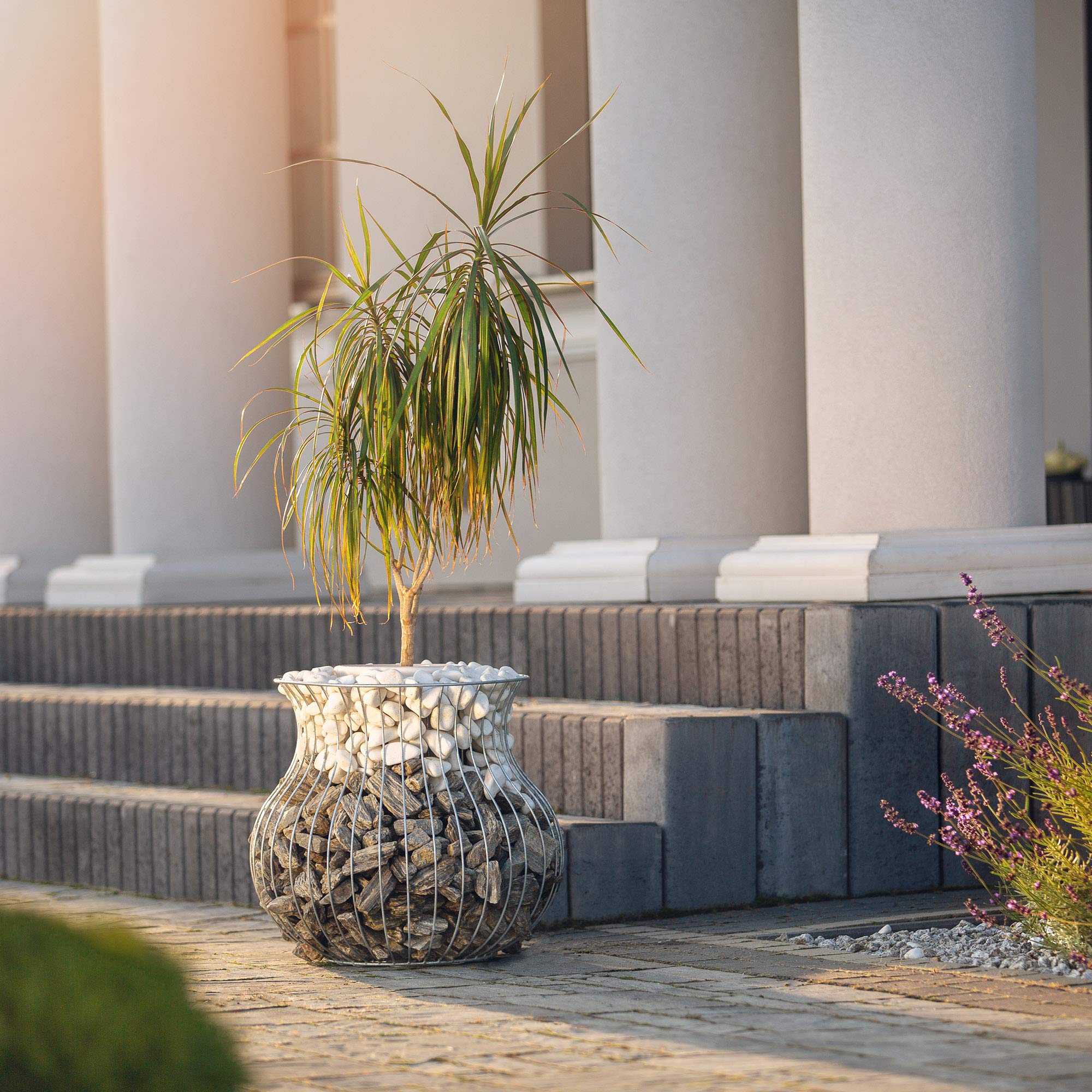 KADAX Pot de Fleurs en Acier Galvanisé - Rond Résistant aux Intempéries pour Jardin, Terrasse avec Panier à Pierres (Diamètre 49 cm, Hauteur 46 cm)