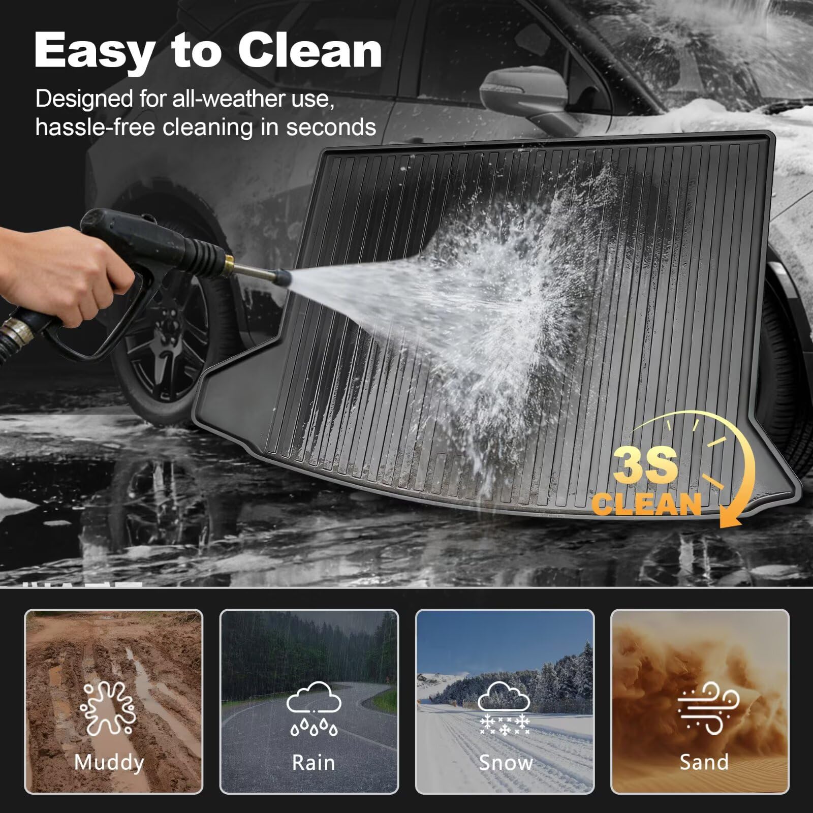 Allwetter-Cargo-Einlage für Cadillac, 2. Reihe, 3D, wasserdicht, langlebig, geruchlos, Kofferraumwanne für Cadillac XT4, 2019–2022, Schwarz