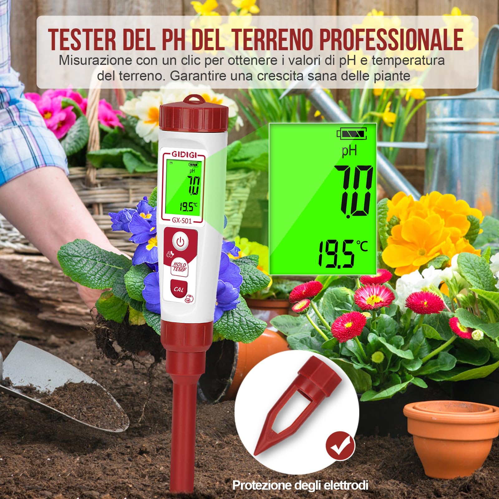 Misuratore pH per terreno digitale, tester pH suolo per piante in vaso, kit elettronico per il test del pH terreno per giardino, prato, interni ed esterni, serra, agricoltura, uso in cortile