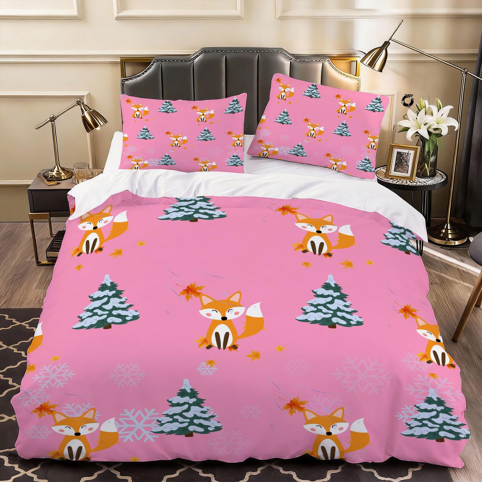 3D Fox Child Duvet Cover Cute Animals Bedding Double Bed Set, Soft Microfiber Comforter Cover Printed with Zipper Closure Quilt Coverr 200x200 cm and 2 Pillowcases