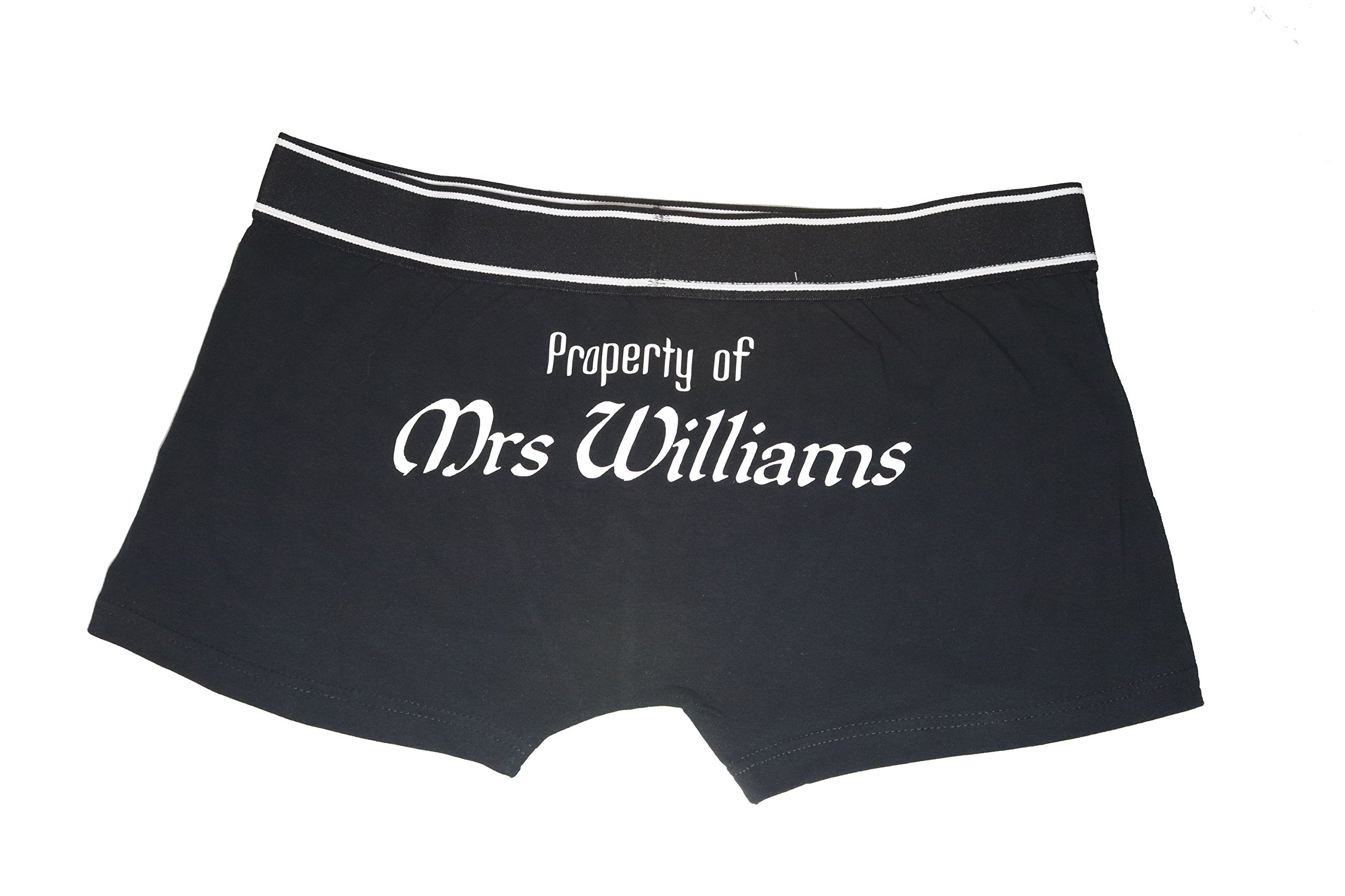 Xanbi & Me Designs Groom Boxers Shorts, Property of Mrs, Wedding Day Boxers (L - 34 inch) Black White