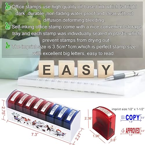 Miniatura 9 de Bertiveny Juego de sellos de oficina autoentintados para sellos escaneados de copia completa aprobados por fax sello de negocios de goma 8 piezas