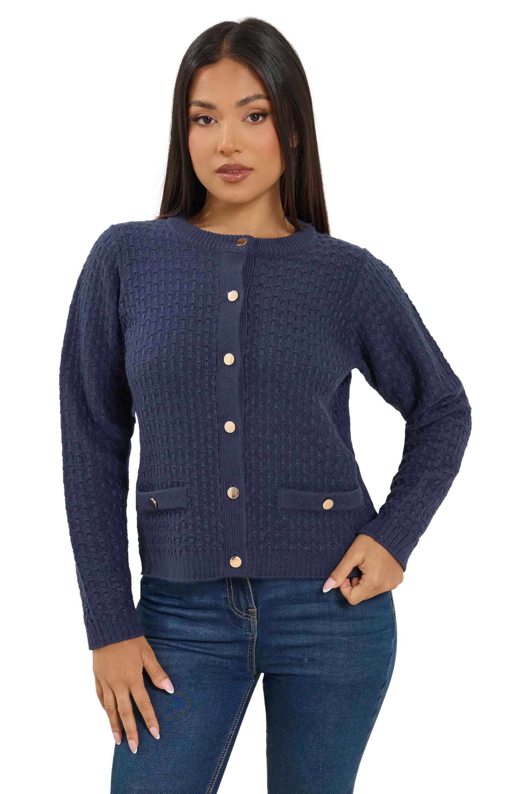 M&Co Women's Navy Petite Blue Button Through Cardigan