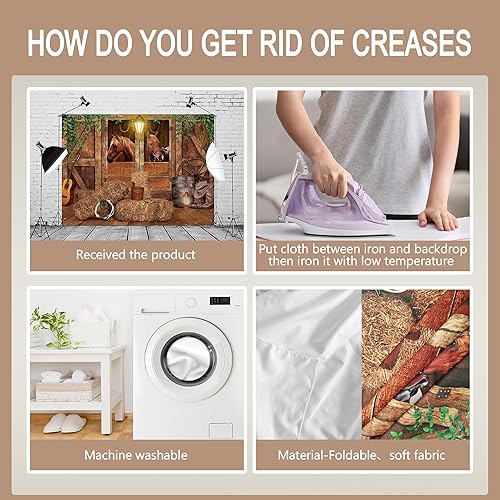 Miniatura 6 de SVBright Estable Western Banner telón de fondo 7 pulgadas de ancho x 5 pulgadas de alto, caballo vaquero, puerta de granero, marrón, ruedas de