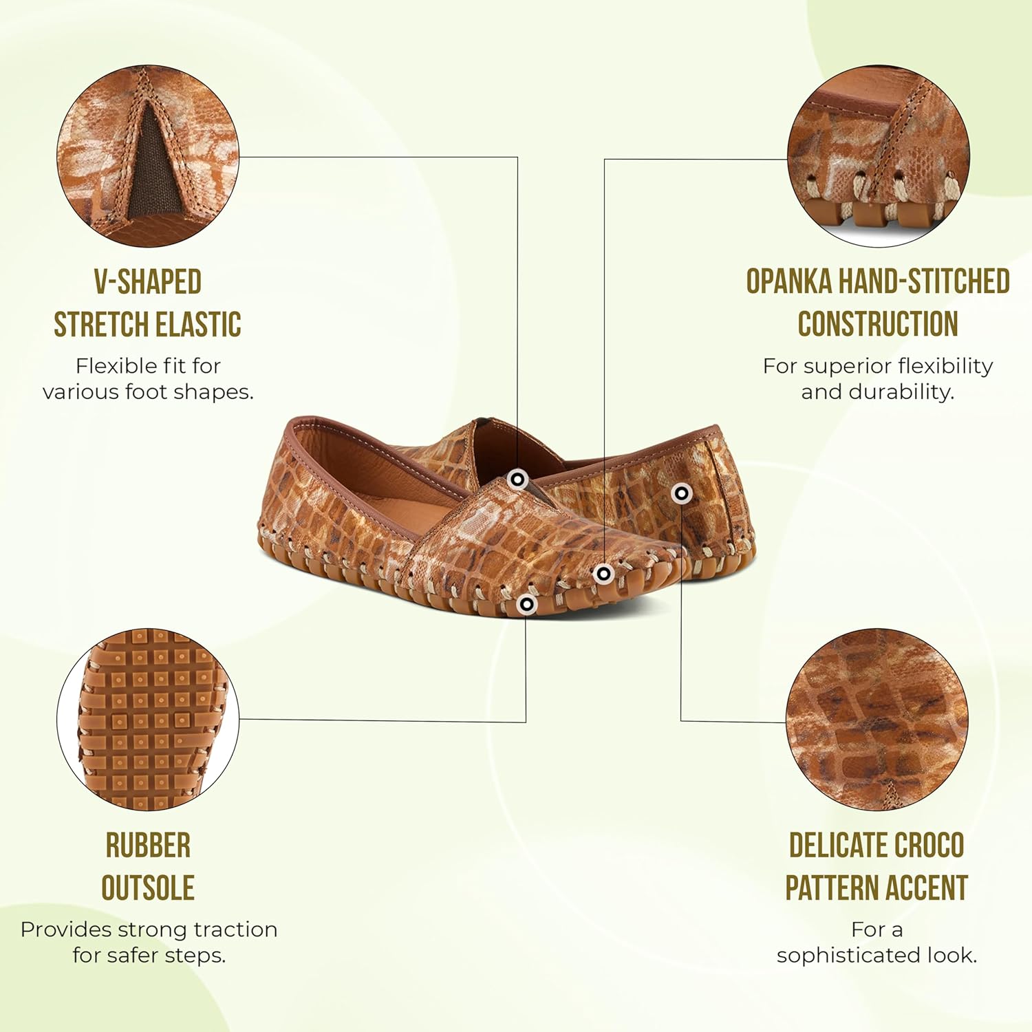 Spring Step Women's Kathaleta Premium Leather Slip-On Moccasin Shoes – Comfortable Flat Ladies Shoes with Removable Insole, Rubber Sole & Elegant Stitch Detailing