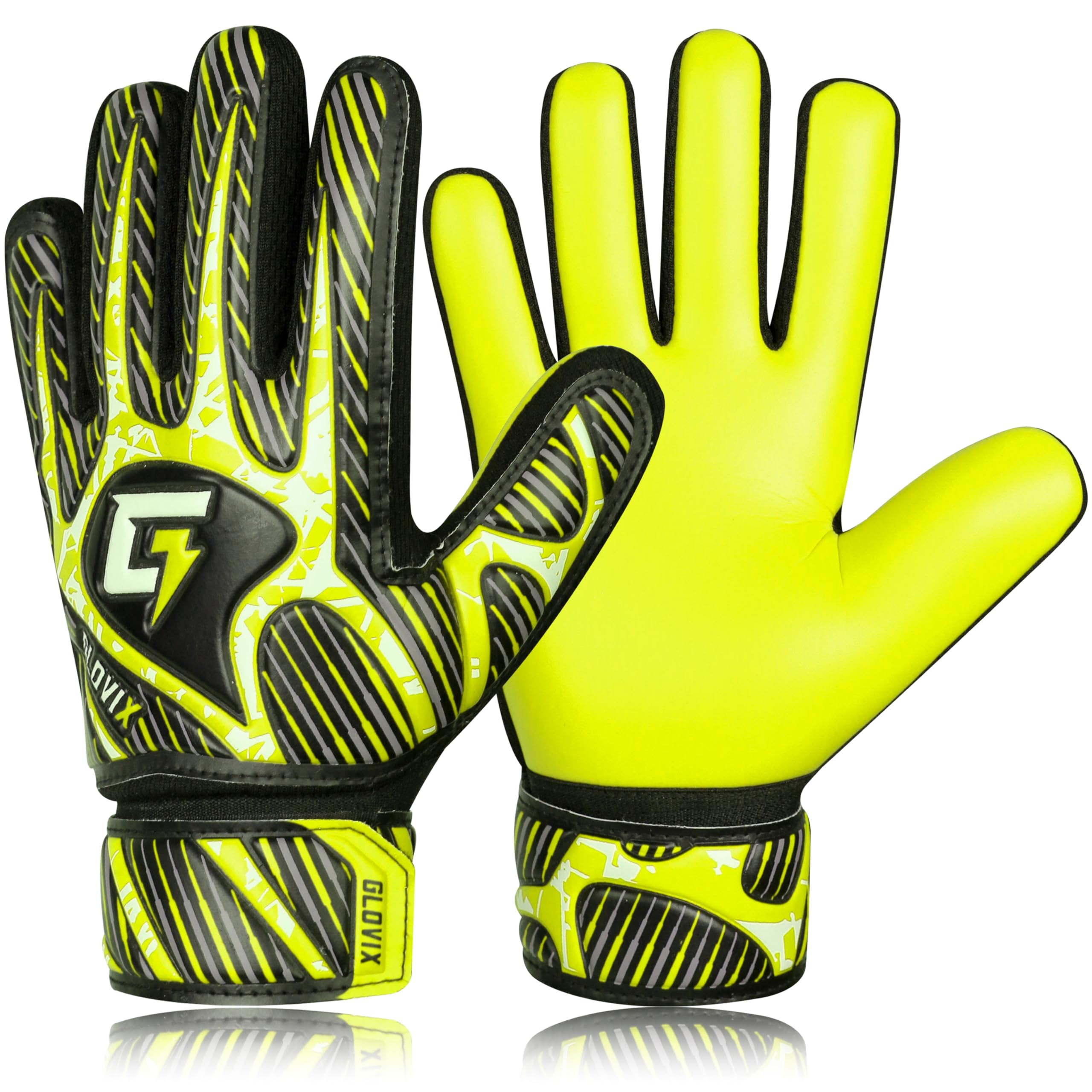 GLOVIX Kids Goalkeeper Gloves–Youth & Junior Football Goalie Gloves with Strong Grip,Breathable Mesh & Durable Palm–Boys Soccer Glove for Training (YELLOW, Size 5 suitable for 9 to 12 Years old)
