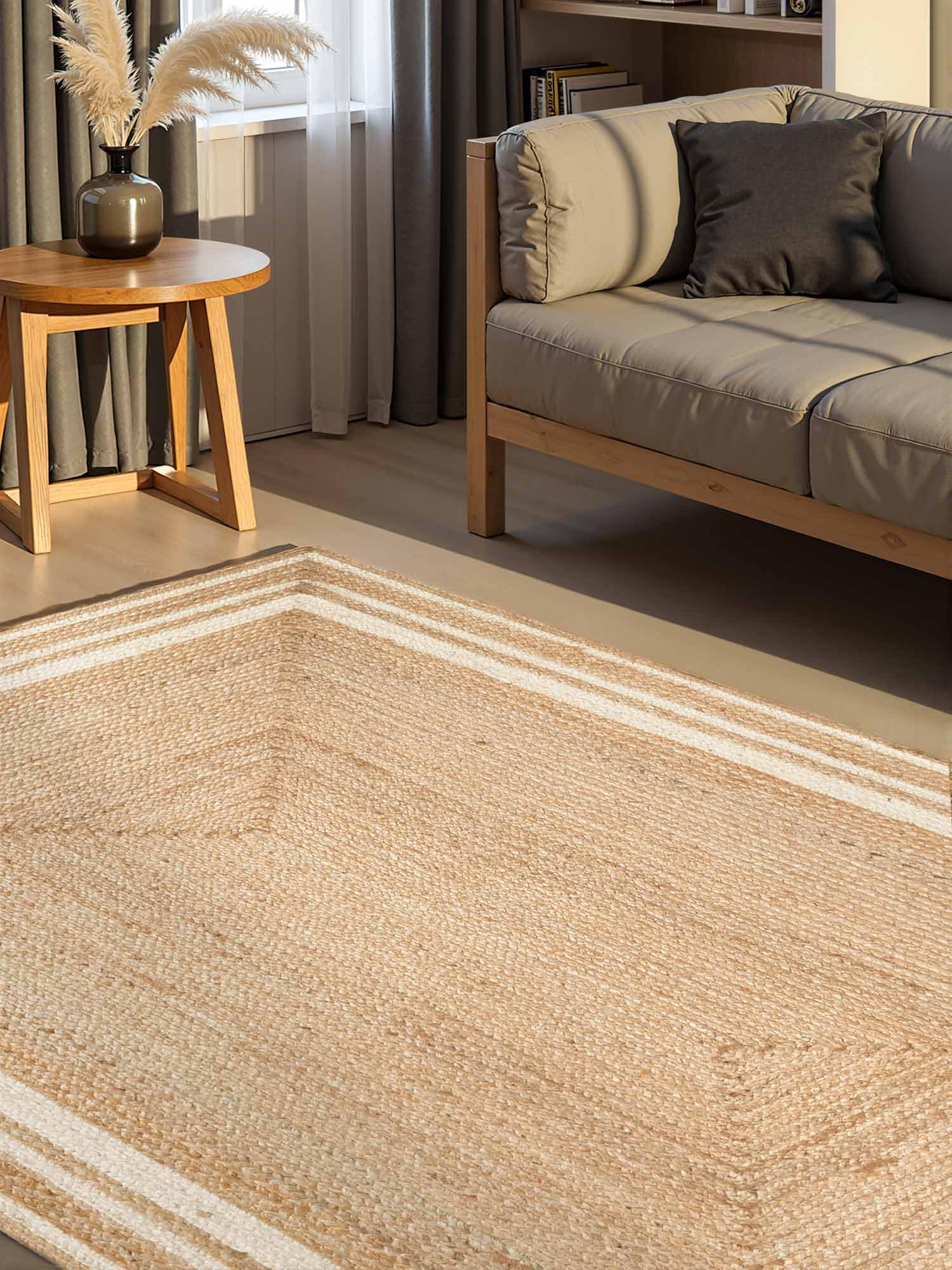 Hanse Home Looma - Jute Teppich, Natürlich & Handgemacht, Naturteppich Robust mit Bordüre, Boho Look Wohnzimmerteppich für Wohnzimmer, Schlafzimmer, Esszimmer, Flur - Natur Gold Elfenbein, 160x230 cm