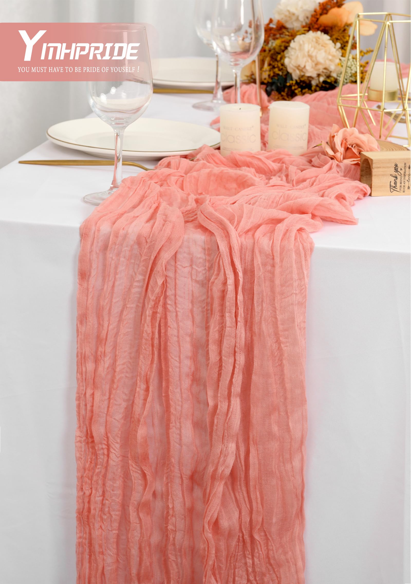 Chemin De Table En Étamine Boho - Lot De 8, 55x180cm Rose Bébé, Lavable Pour Mariage/Événements