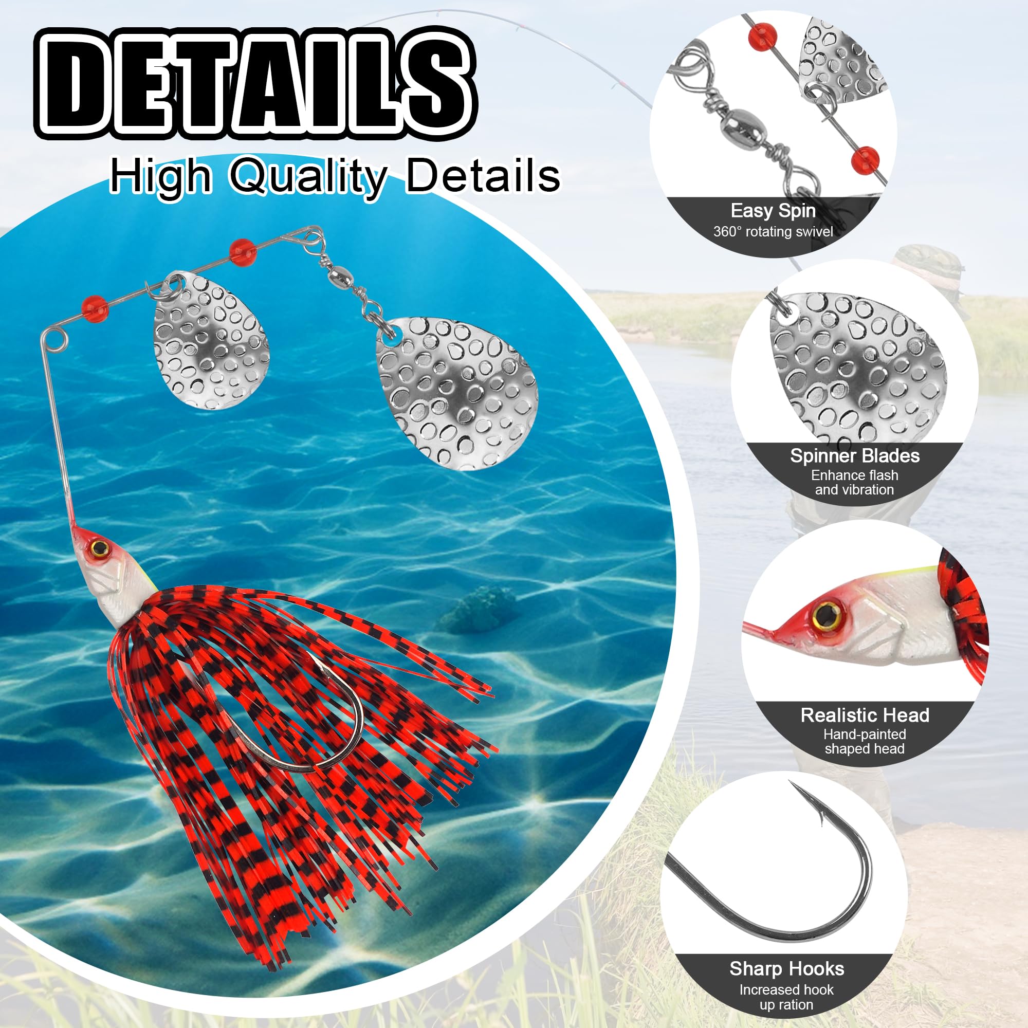 Spinnerbait - Kit di esche da pesca, esche spinner, multicolore in metallo, esche da nuoto per acqua salata d'acqua dolce spigola, trota e salmone