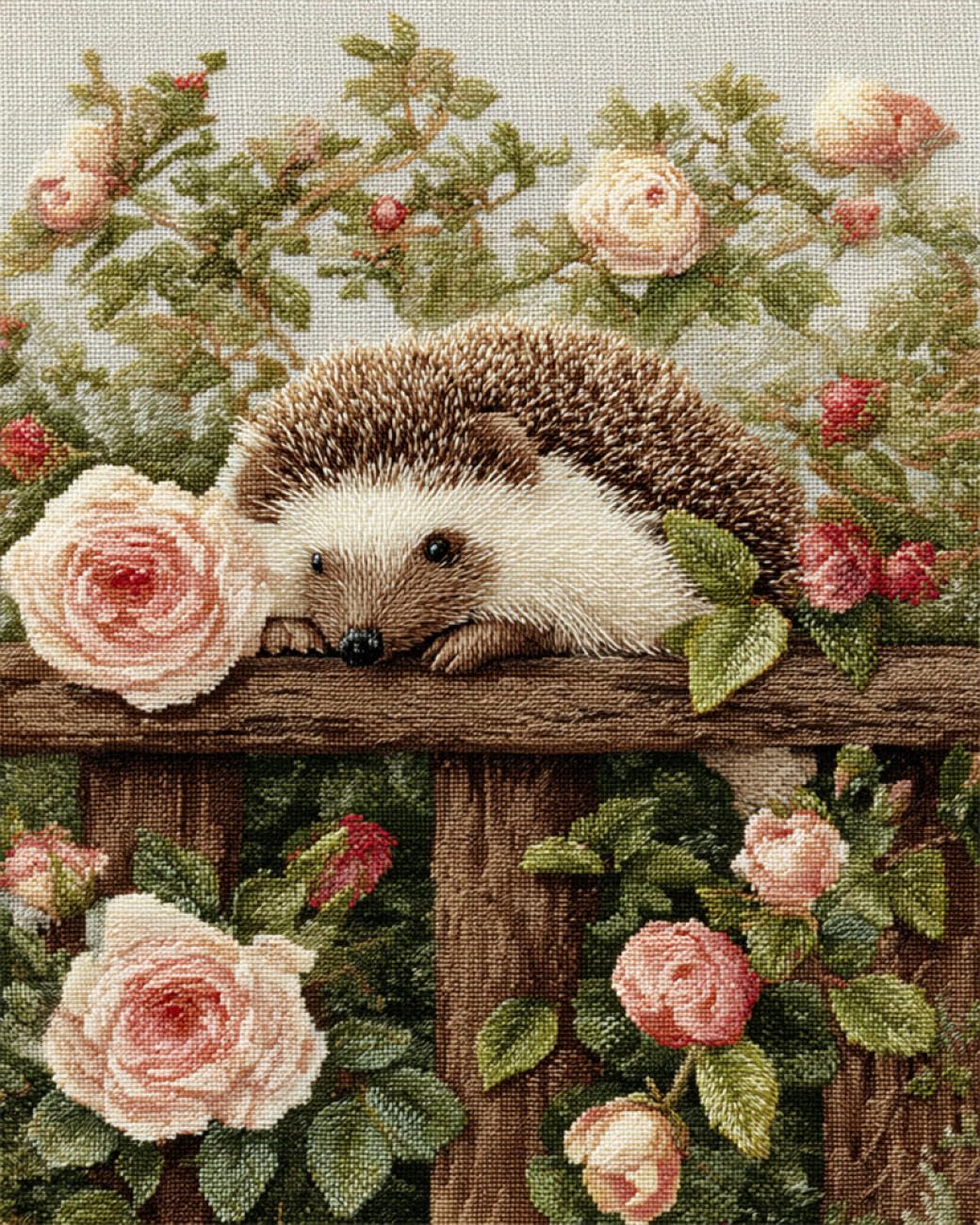 RKFLGEW DIY Bead Embroidery Kit Hedgehog On The Fence 50x70cm