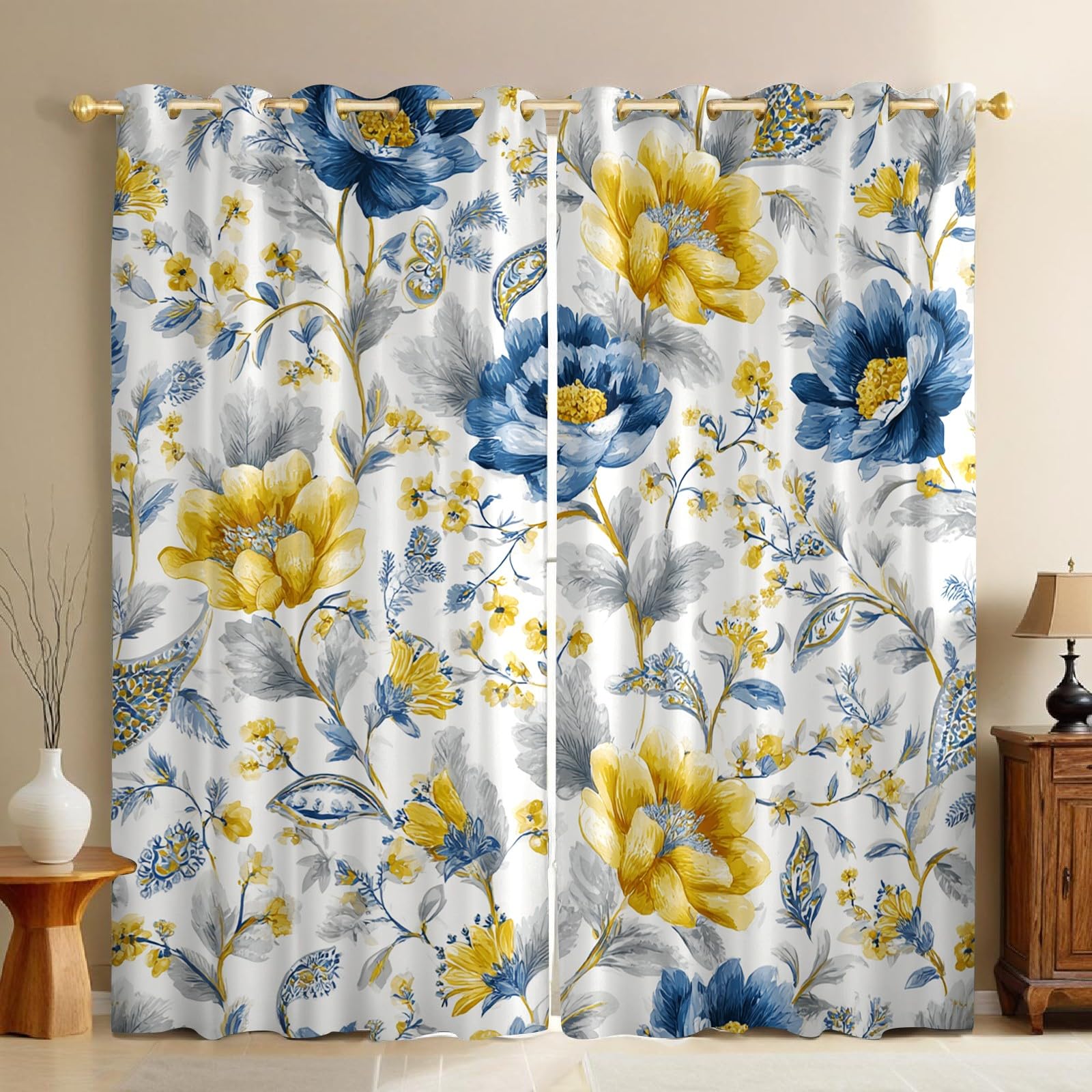 Grau Verdunkelungsgardinen Blickdicht Blumen Abstrakte Blumen Thermovorhänge mit Ösen, Wärmeschutz Schallschutz Gardinen für Kinderzimmer Wohnzimmer, 2er Set H183 x B117 cm