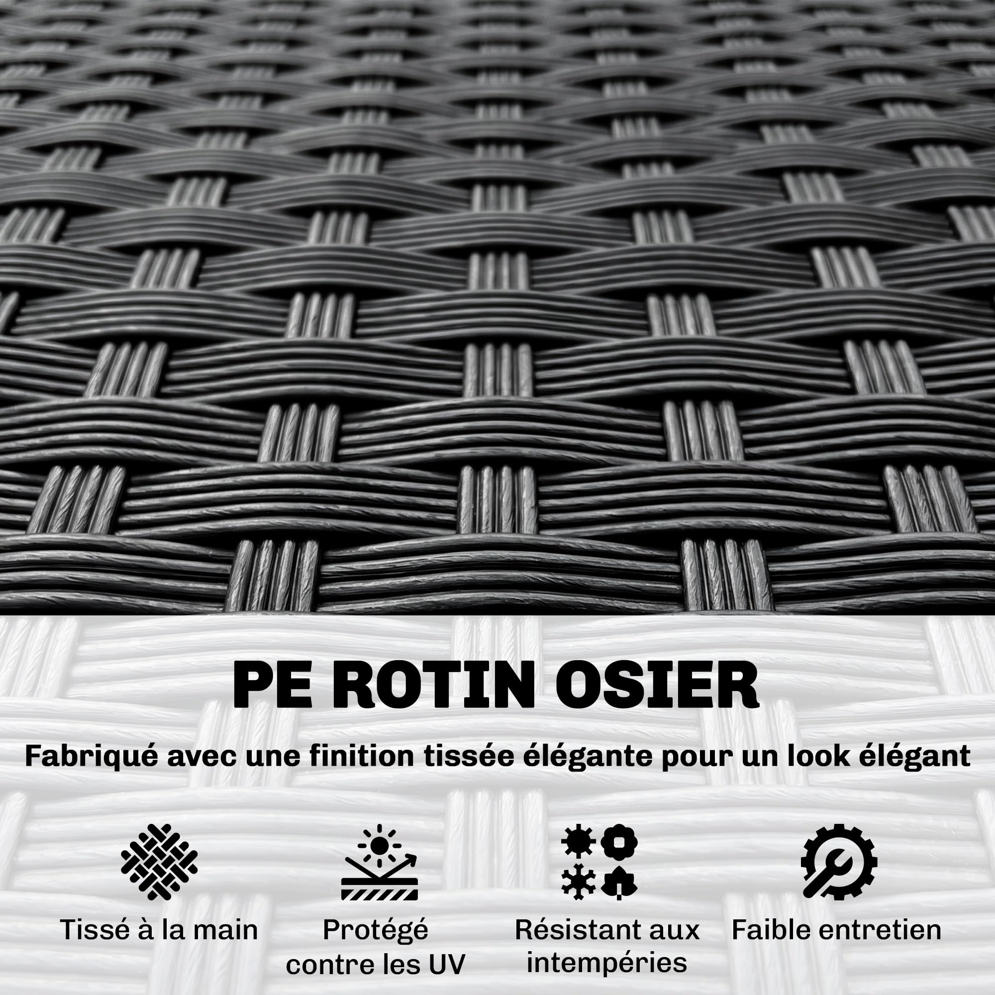 Outsunny Ensemble Salon de Jardin encastrable 8 Personnes 9 pièces résine tressée 4 Fils Imitation rotin Noir Coussins déhoussables crème