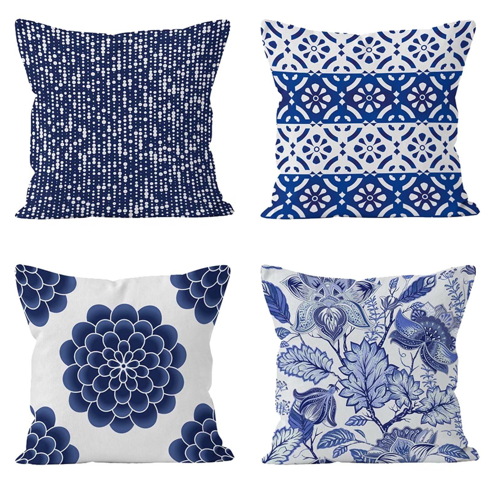 FUTEI Set Di 2 Federe In Lino Blu Navy 66x66 Cm - Con Bottoni E Cerniera, Per Cuscini Decorativi