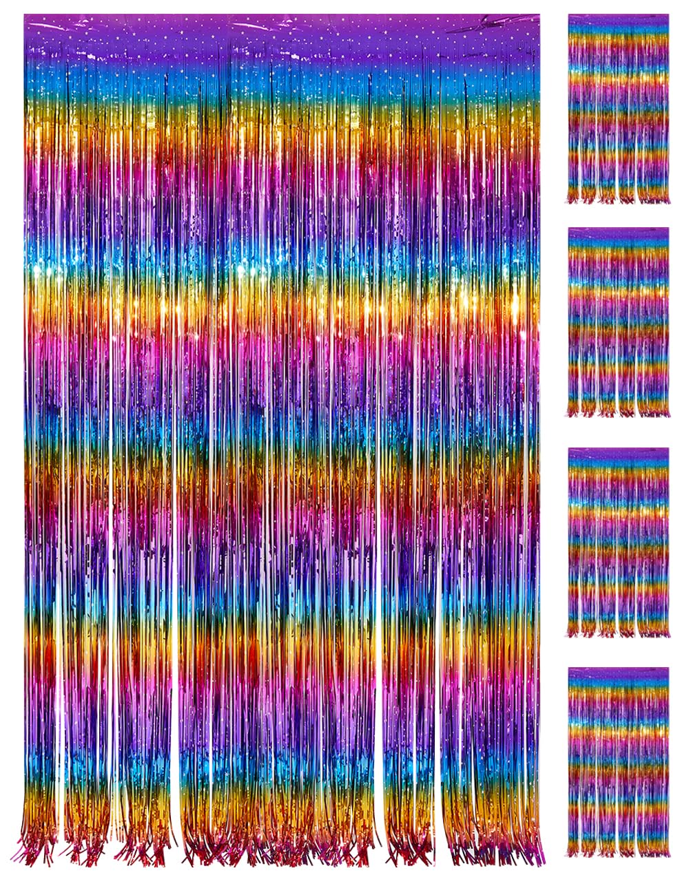 Pvegos Girls Rainbow 4Pcs 3.3 X 8.3 Ft Glitter Tinsel Curtains Foil Curtain Backdrop,Luminescent Particles Foil Fun Fringe Streamers For Party Birthday Decoration,Engagement,School Events