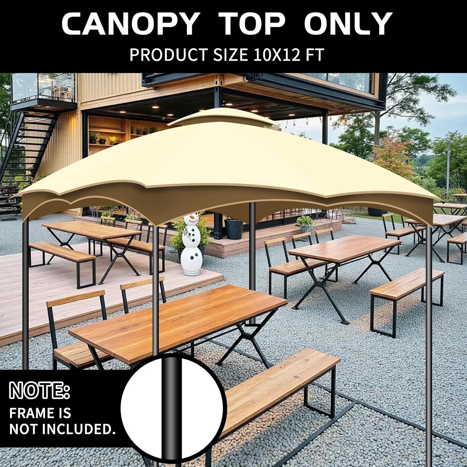 10x12 Replacement Canopy Top for Patio Gazebo, Waterproof & UV Protection Tent Cover, Fits Outdoor,Garden and Backyard (Off-White+Khaki)