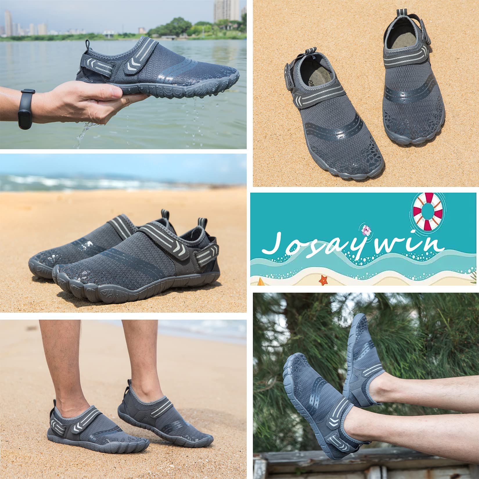 Josaywin Buty do wody, męskie, minimalistyczne, miękkie buty na lato, szybkoschnące, na plażę, do pływania, oddychające, z antypoślizgową podeszwą 40-50