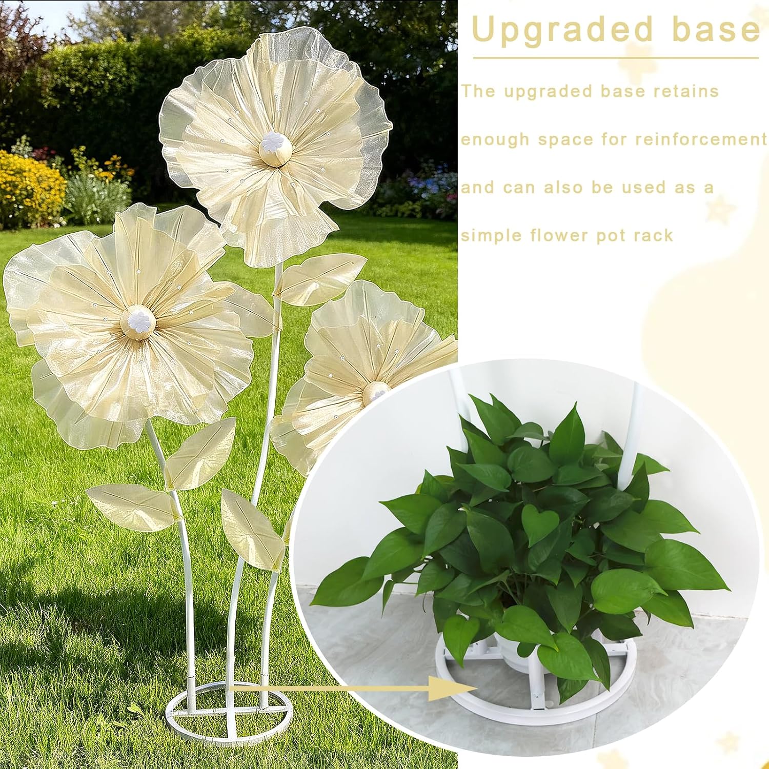 WARMALL 3PCS Giant Flowers for Decoration, 5.9Ft Large Artificial Silk Flower with Stems and Stands, Wedding Party Banquet Home Garden Shop Window Photography Props Background Decor（Light Gold）