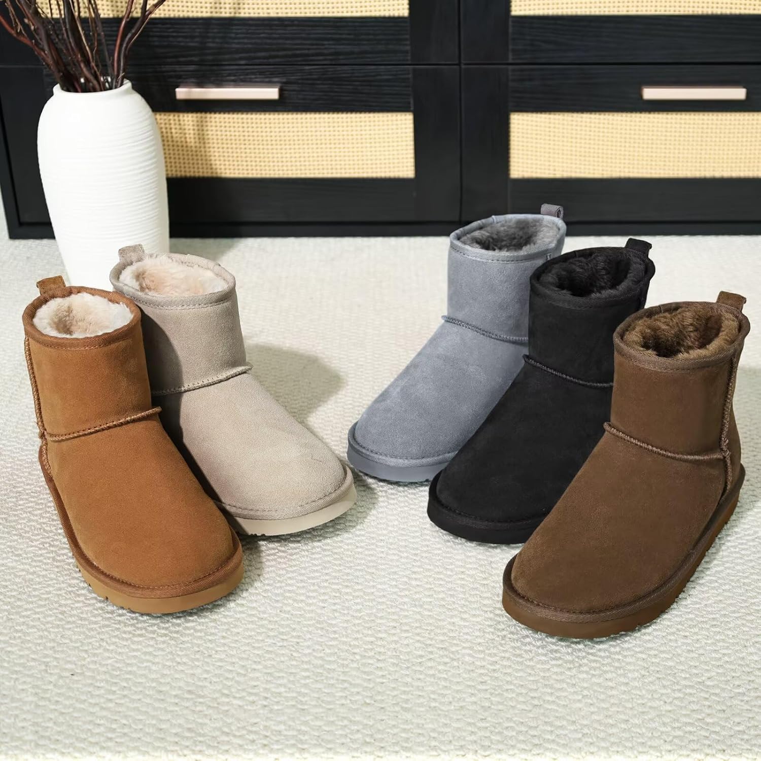 Womens Genuine Suede Boots Brown Anti-slip Warm Comfort Ankle Fuzzy Winter Short Boots for Outdoor Indoor - Image 7