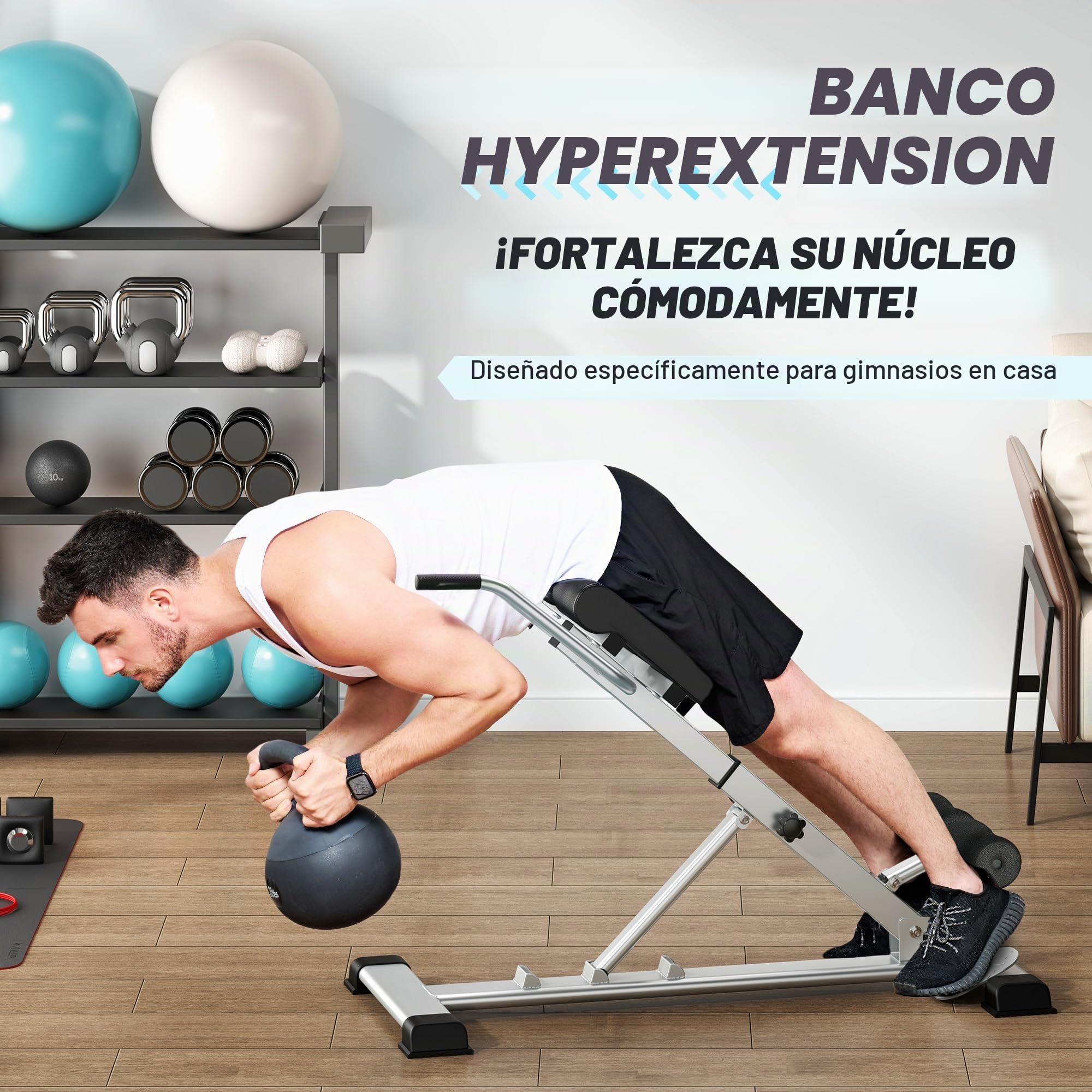 SogesPower Banco de Hyperextensión,Sillas Romanas Banco Romano, Máquina de Extensiones Lumbares, Máquina de Hyperextensión Ajustable y Plegable para Gimnasio en Casa