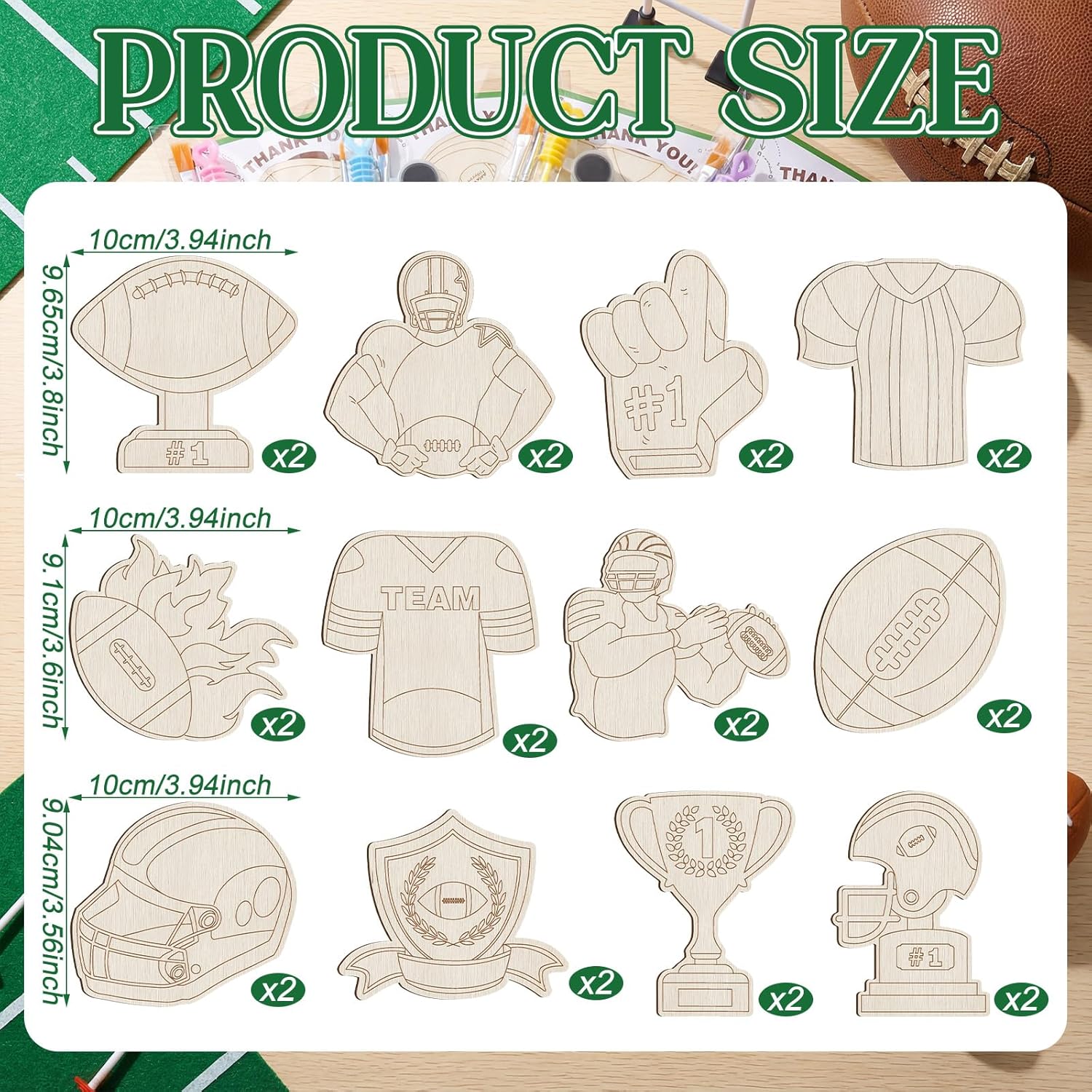 Jenaai 24 Set Wood Football Painting Craft Kit Football Party Favors Soccer Birthday Party Supplies Sports Theme Bubbles Wands & Paint DIY Crafts Kit Soccer Birthday Decorations Goodie Bag Gift Prize
