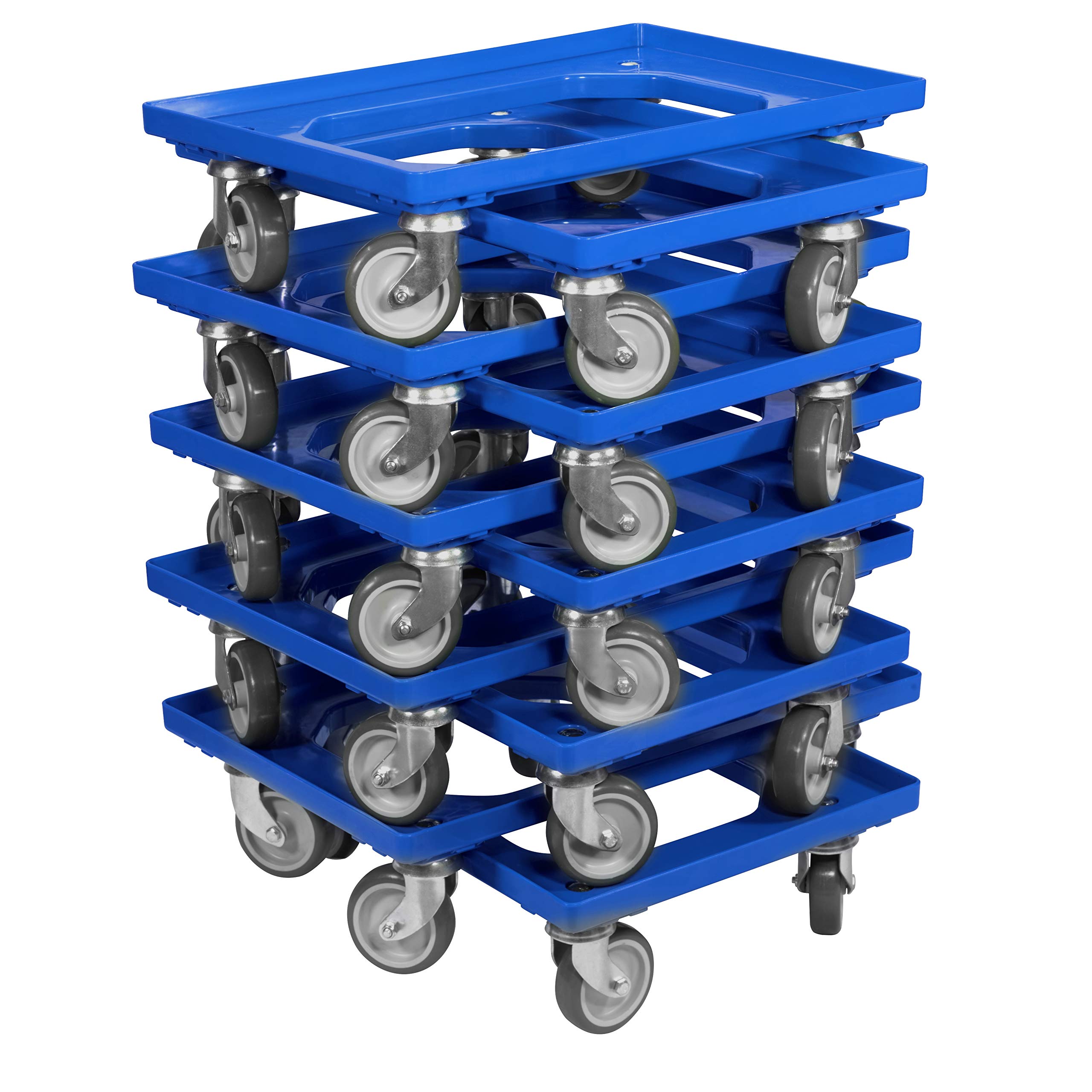 10 Stück Transportroller für Kisten 60 x 40 cm mit 4 Lenkrollen in blau