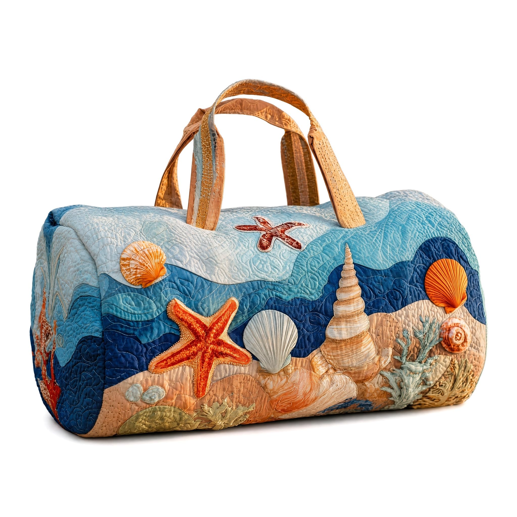 Ocean Quilted Duffle Bag for Women，Travel Beach Portable Weekender Tote Bag (D3,L(18″Lx9″Wx9″H)) — image 1
