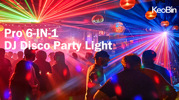 Image of KeoBin Pro 7-in-1 DJ Lights for Party - DMX & Sound Activated Laser Light Show Projector with Disco Ball Light, RGBW & UV Strobe Party Lights Indoor for Rave Club Dance Bar Gig DJ Lighting