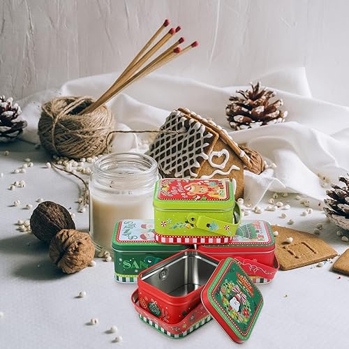 Miniatura 7 de Cabilock 4 latas de galletas de Navidad con tapas, cajas de hojalata, caja de dulces, caja de galletas, contenedor de almacenamiento, latas