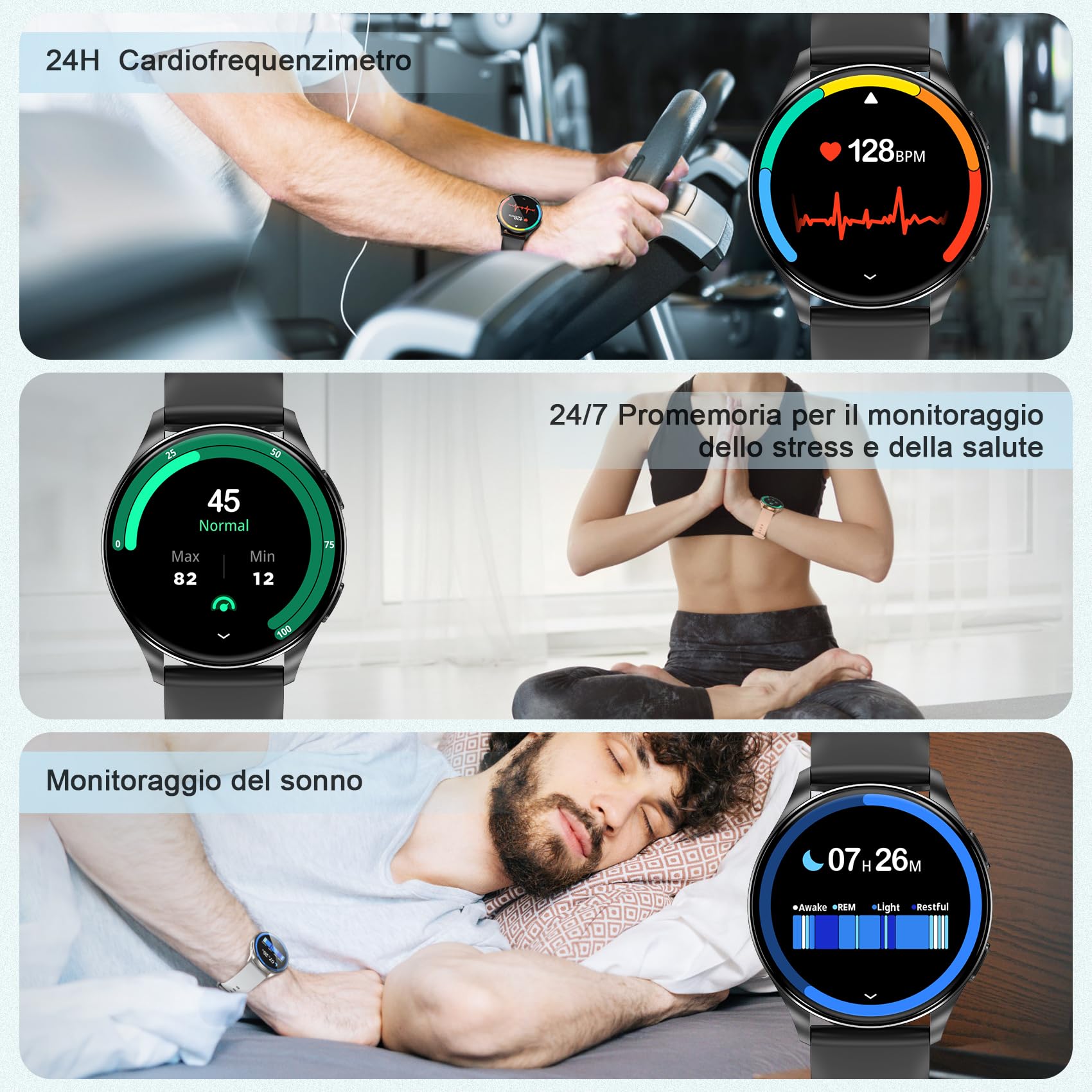 Baolubao Orologio smartwatch Uomo Donna (Rispondere/Fare Chiamate) ，1.43” Schermo HD AMOLED, 24H Sonno Cardiofrequenzimetro, IP68 Impermeabilecon 130+ Modalità Sportive smart watch per Android IOS