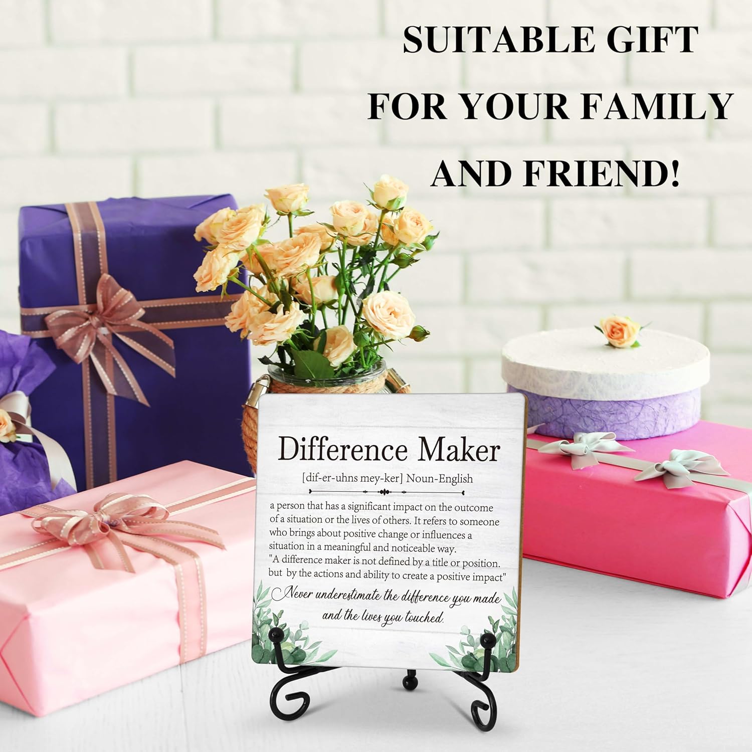 Difference Maker Gift, Inspirational Gifts Coworker Gifts For Women, Therapist Favors, Office Christmas Gift, Wood Plaque Sign With Stand - Image 3
