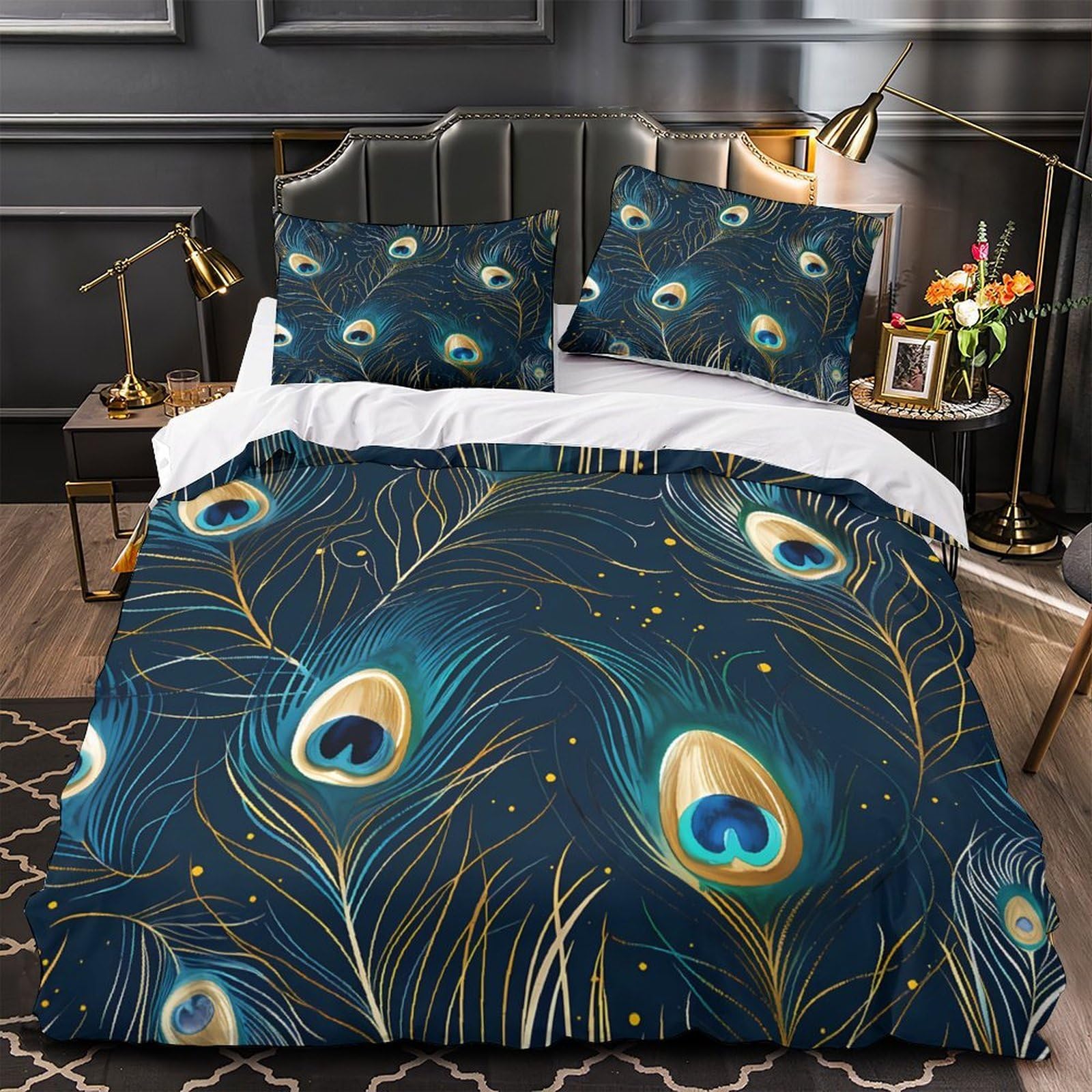 Linge de lit paon 3D parure microfibre luxe et douceur single 135x200cm