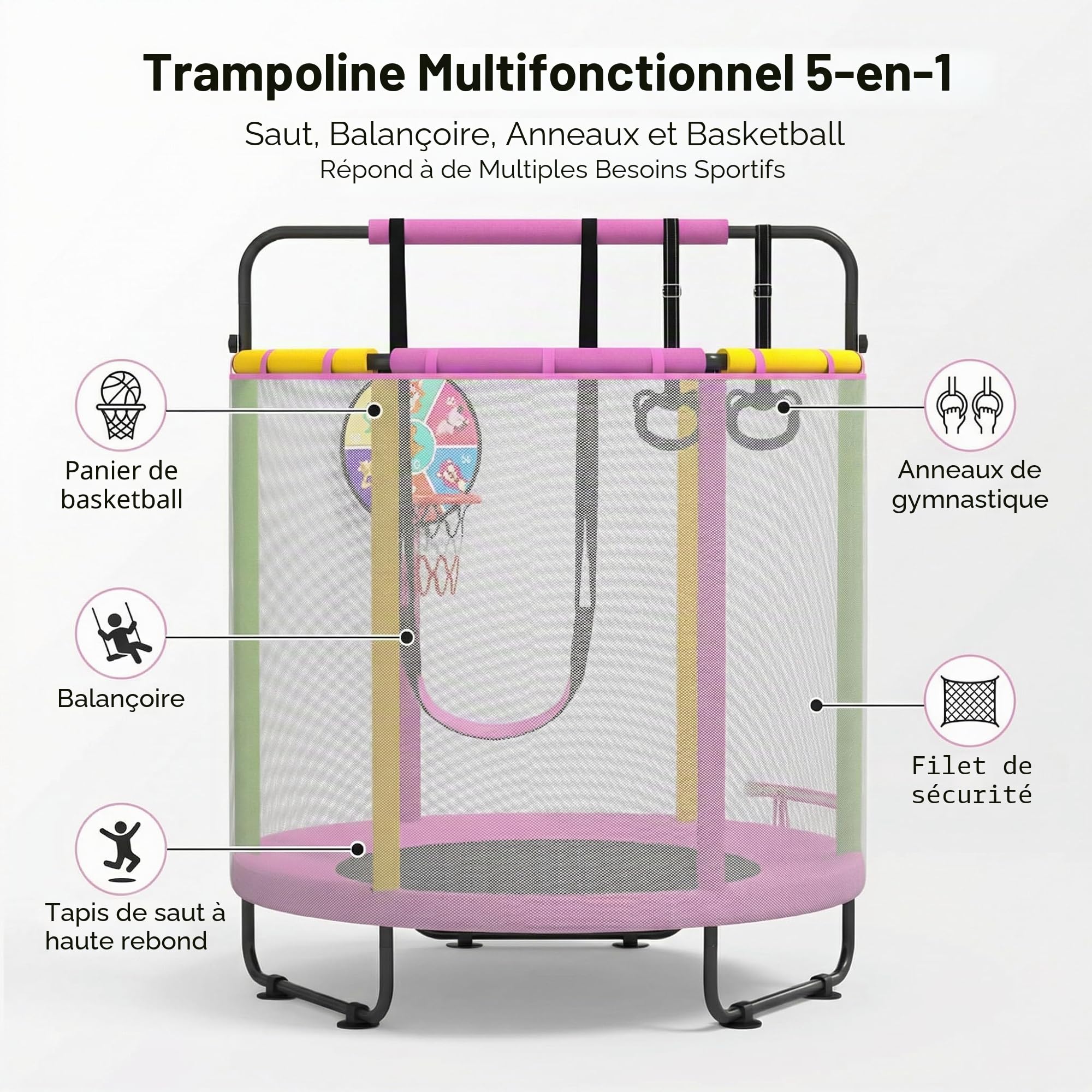 Trampoline pour Enfants, Trampoline réglable pour bébé en Bas âge avec Panier de Basket-Ball, Trampoline pour Tout-Petits d'intérieur et d'extérieur, Convient pour Les Cadeaux d'anniversaire
