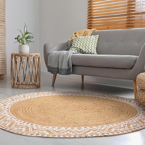Miniatura 2 de voyzz home Alfombra trenzada de yute de alta calidad, redonda de 6 pies, natural, alfombra tejida a mano para cocina, sala de estar, entrada, 6 pies