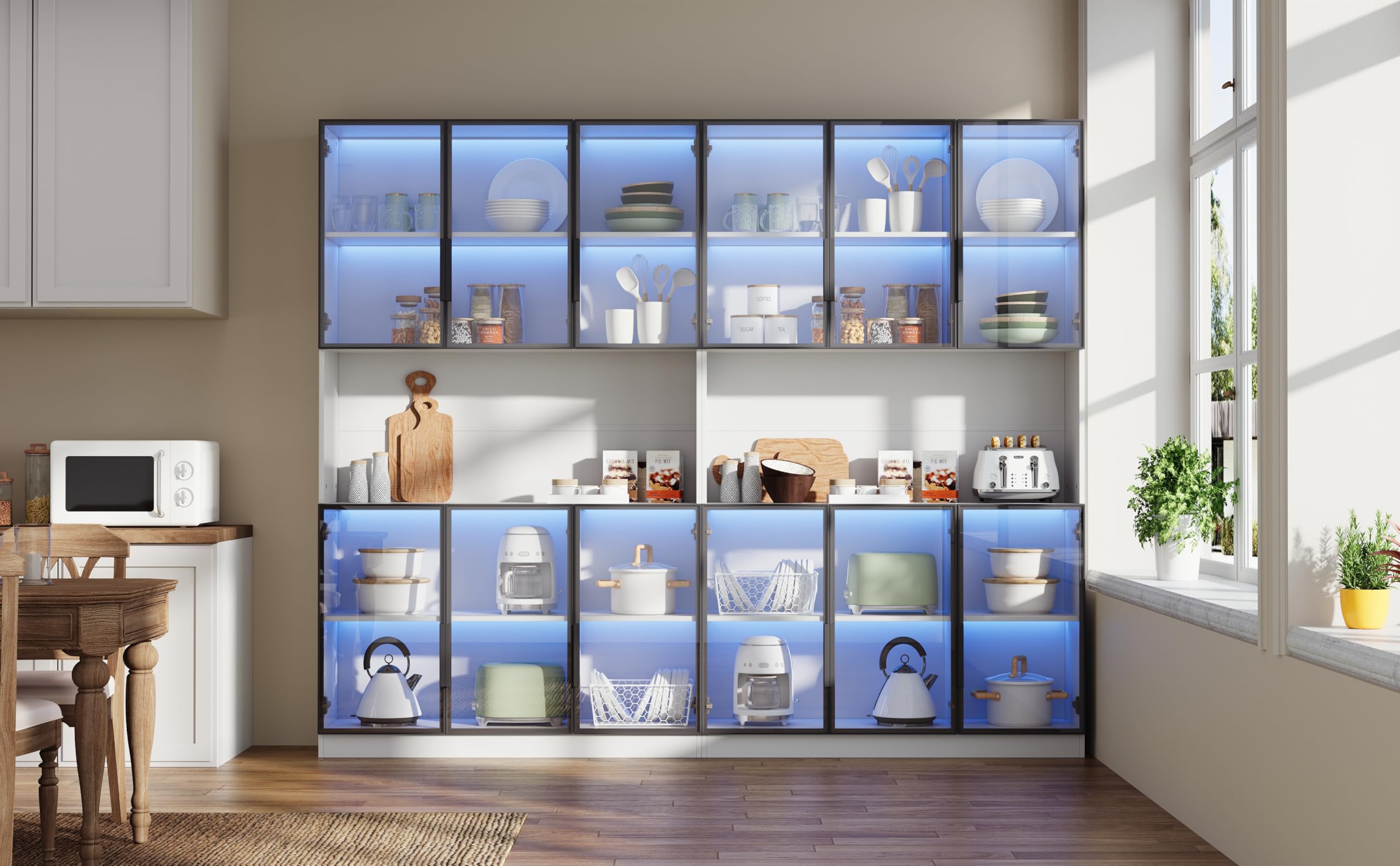 Generisch Vitrina de pie blanca de 240 cm con 12 puertas de cristal y control por aplicación