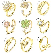 Florideco 14K Gold Plated Fidget Ring for Women Adjustable Spinner Ring Set