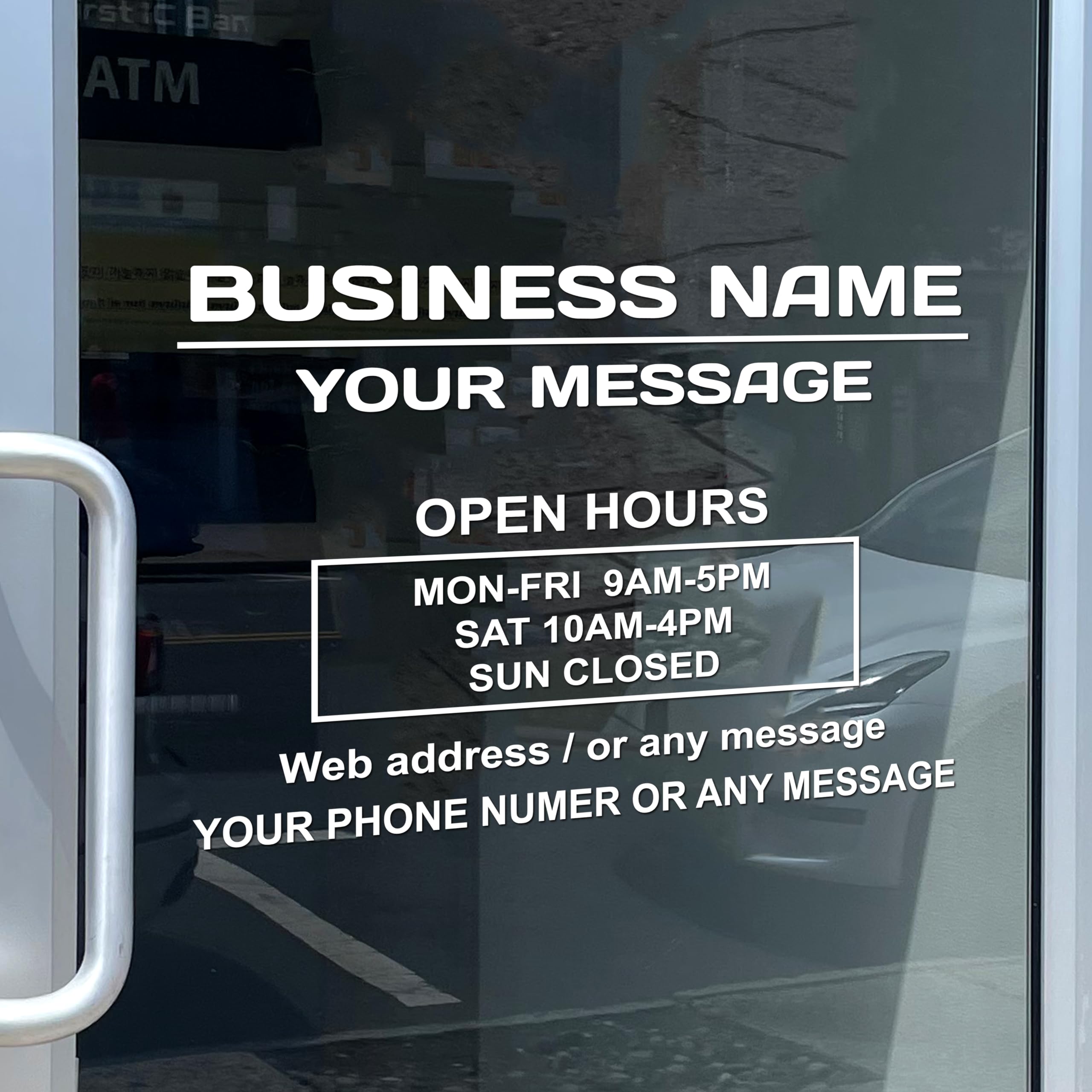 Business Hours Sign for Window – Two Title Lines (Two Lines)