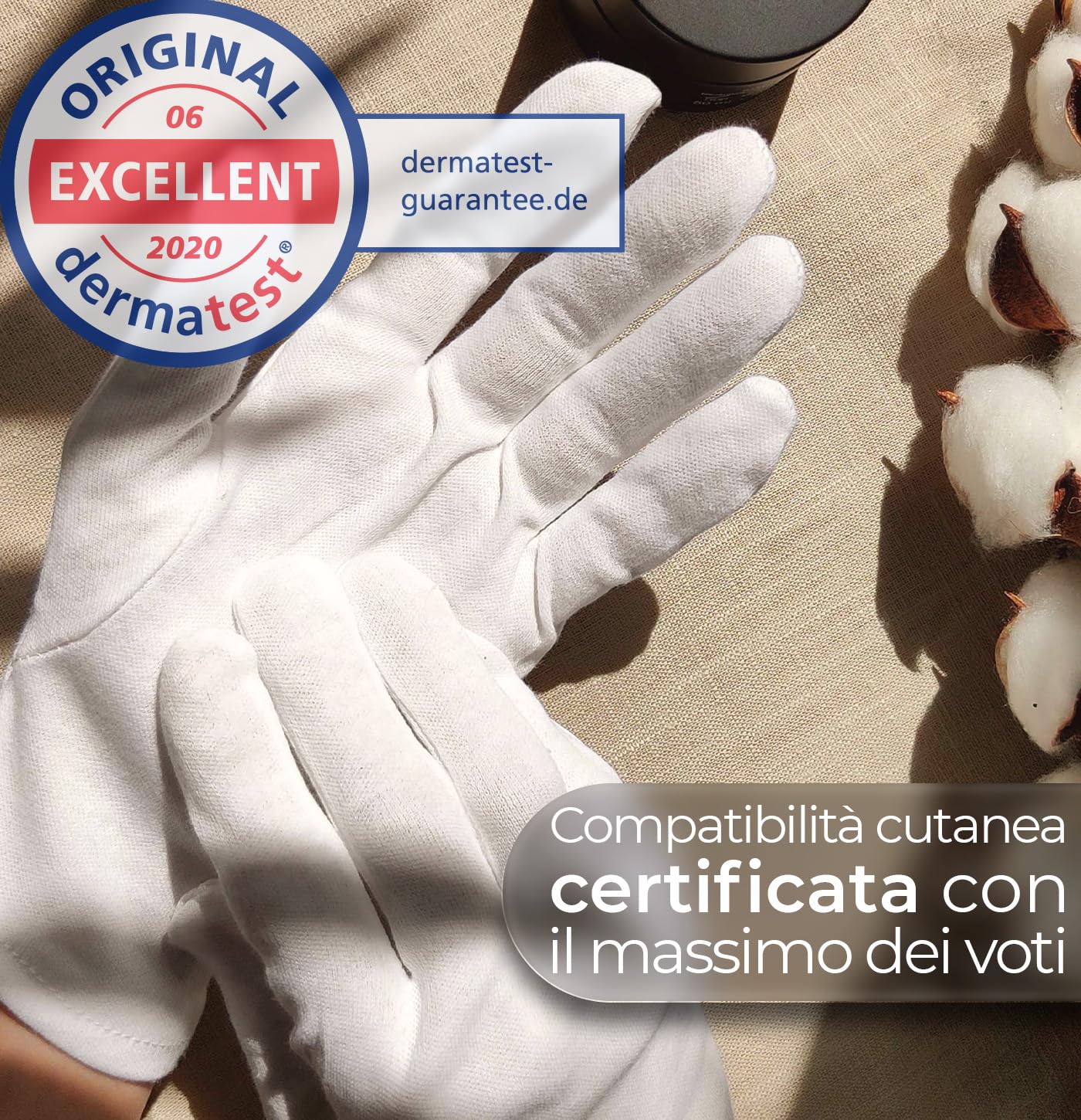 Guanti in cotone (Dermatest: eccellent), Guanti in tessuto morbido per maschere per le mani, Guanti in tessuto con compatibilità cutanea certificata, guanti idratanti, guanto in stoffa,Pacco da 3 Paia