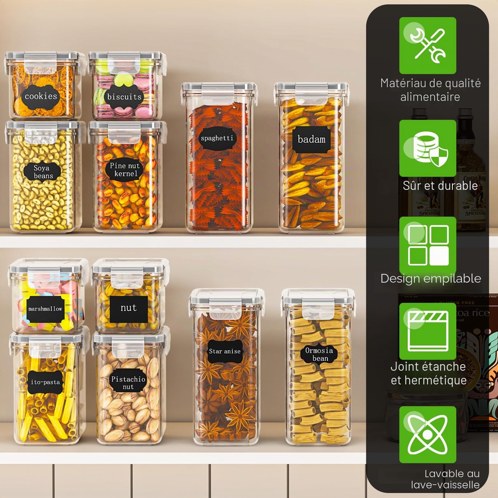 PurKeep Lot de 24 Boîtes Hermétiques Alimentaires avec Couvercles | Boîte de Rangement pour Cuisine en Plastique Alimentaire |Boîte à Croquettes pour Chien,Boîte à Sucre