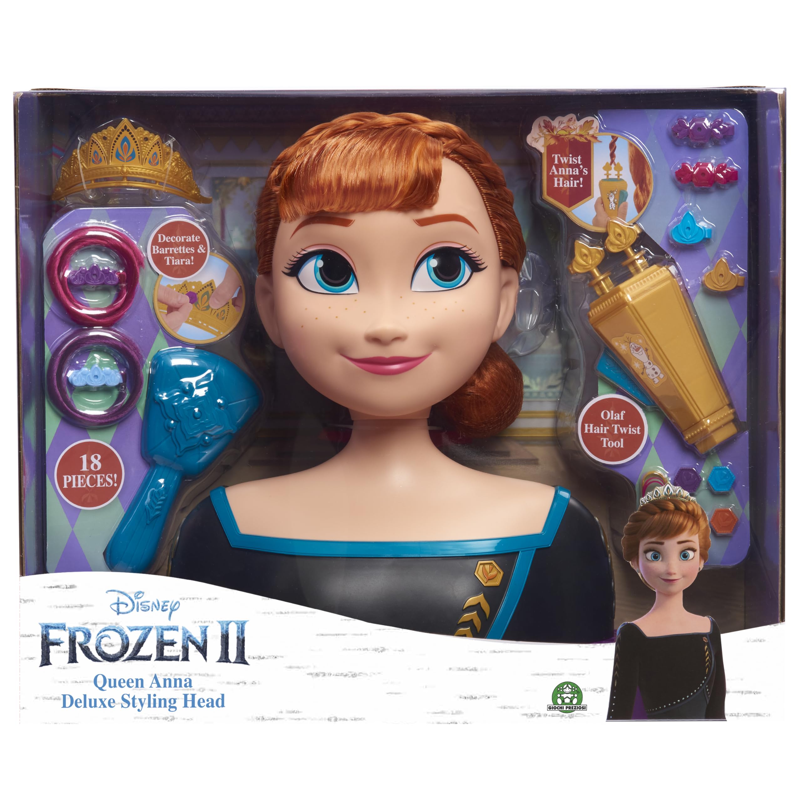 Disney Frozen 2 Deluxe Głowa do Stylizacji Anna, Wielokolorowy, 30 x 27 x 16 cm