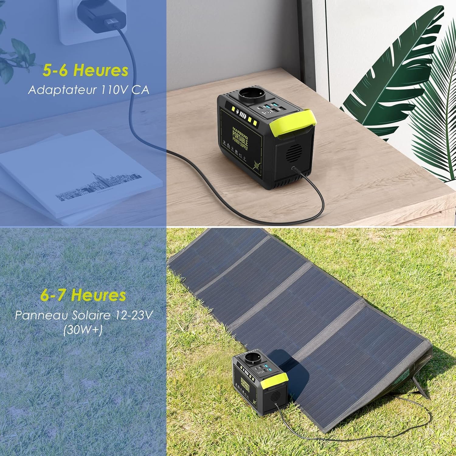 MARBERO Estación de energía portátil de 88 Wh, generador solar, batería con enchufe de 230 V CA, 120 W, almacenamiento de corriente móvil con linterna LED para camping, viajes, autocaravanas, hogar