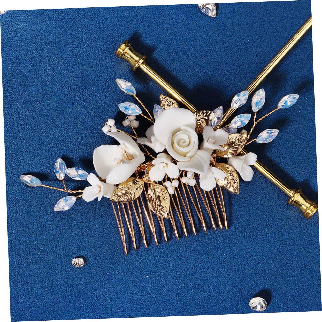 FRCOLOR 4 Stück Brautkamm hair accessories for wedding hair accessories combs Hochzeitskamm Brautaccessoires wiederverwendbarer Kopfschmuck braut haar seitenkamm Keramik Golden