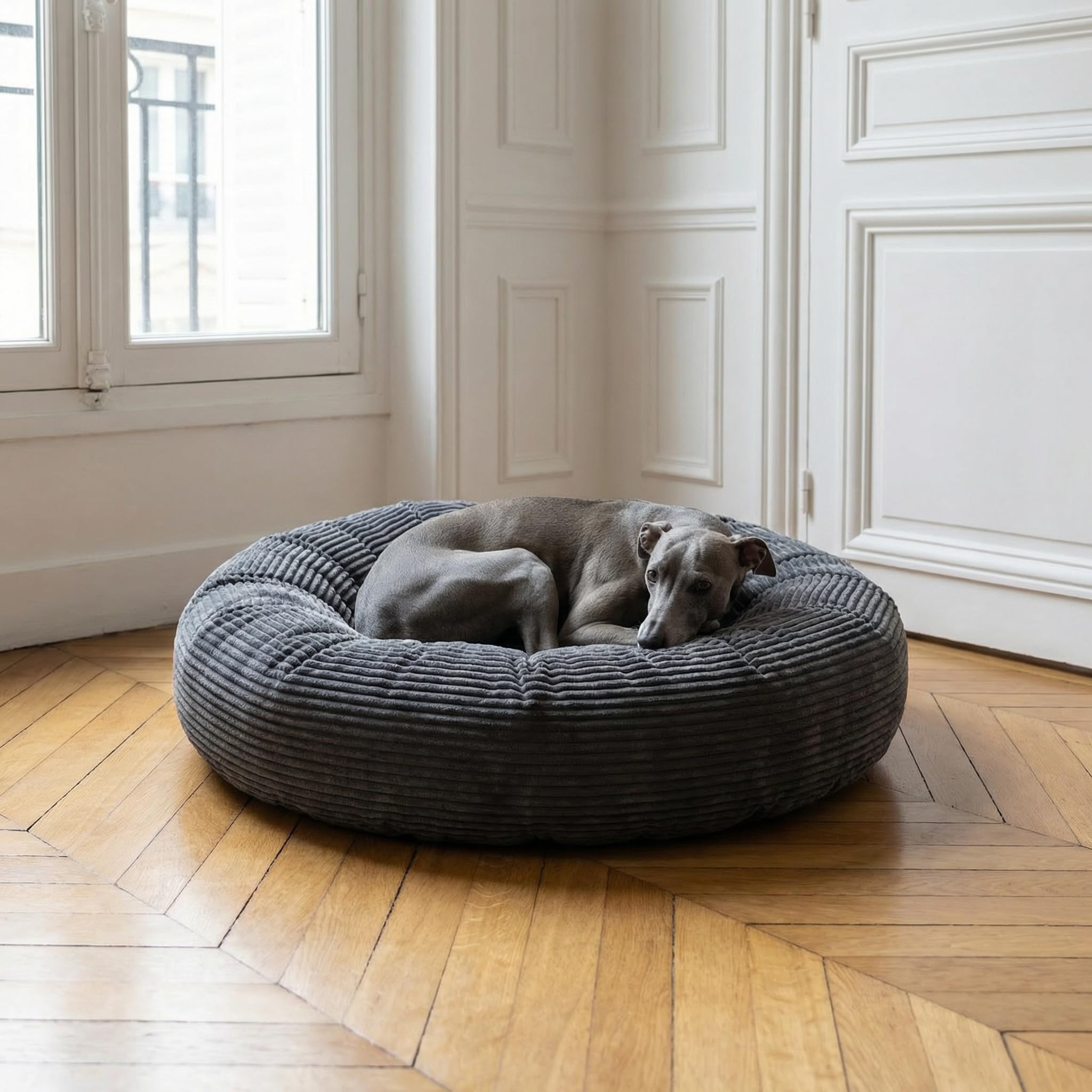 EDEL&SCHNELL Hundebett Wechselbezug in Dunkelgrau, Ersatzbezug für runde Hundebetten 90 cm, Bezug aus weichem Baumwoll-Cord-Stoff