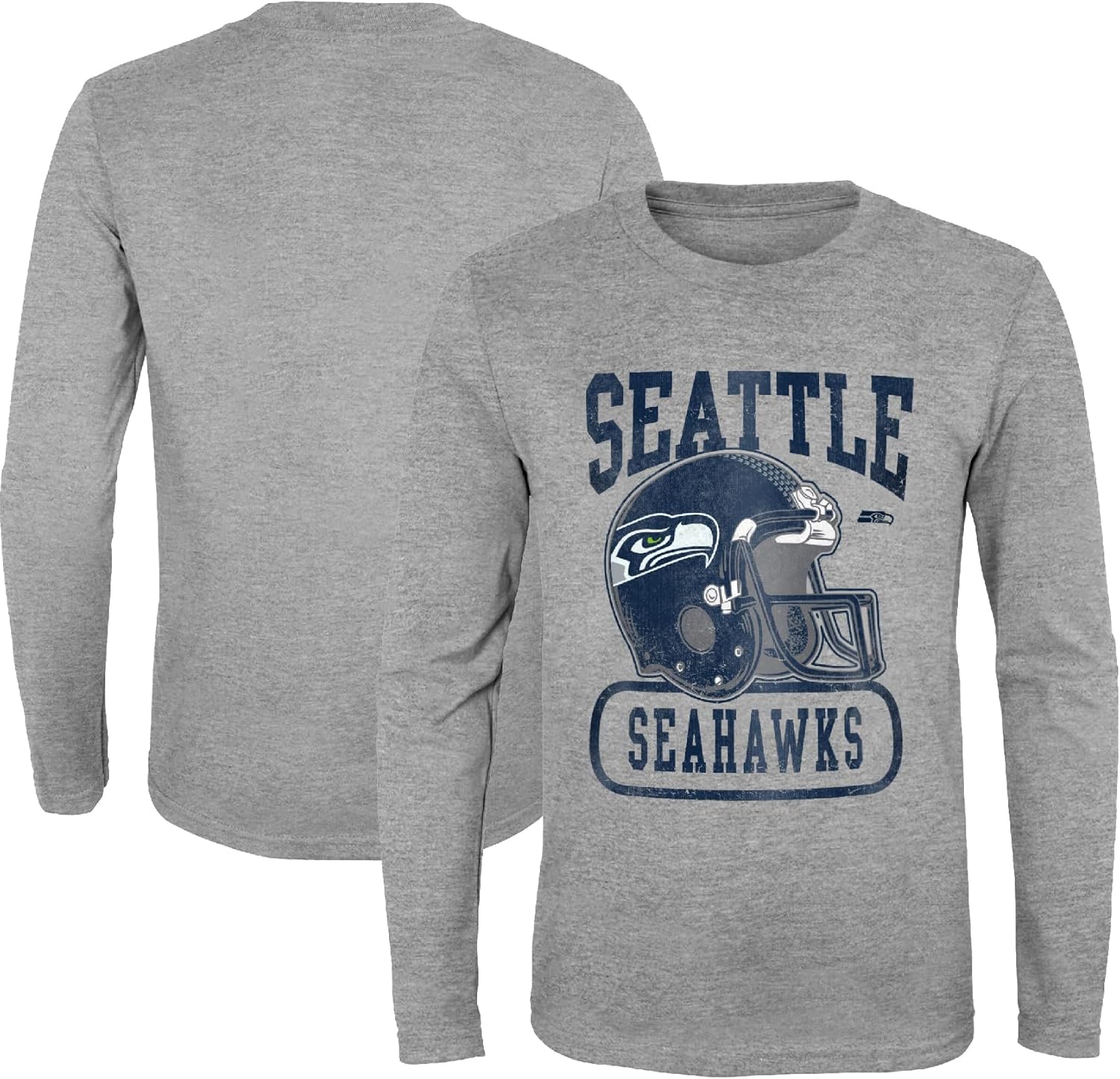 NFL Kids Youth 8-20 Head to Head Heather Gray Primary Logo Officially Licensed Football Long Sleeve Crewneck Cotton T-Shirt