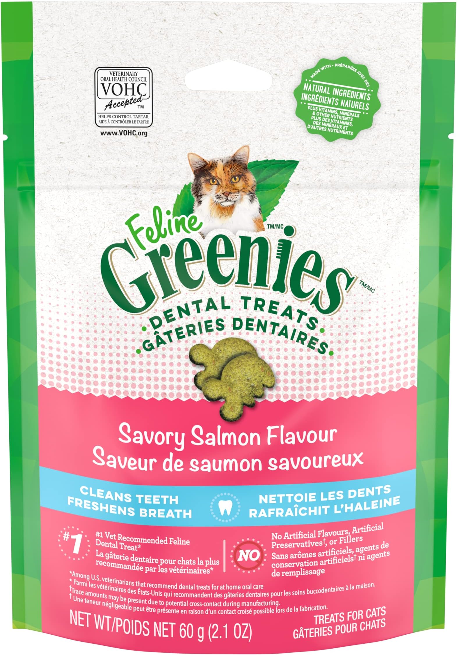 FELINE GREENIES Cat Treats Natural Dental Care, Savory Salmon Flavour