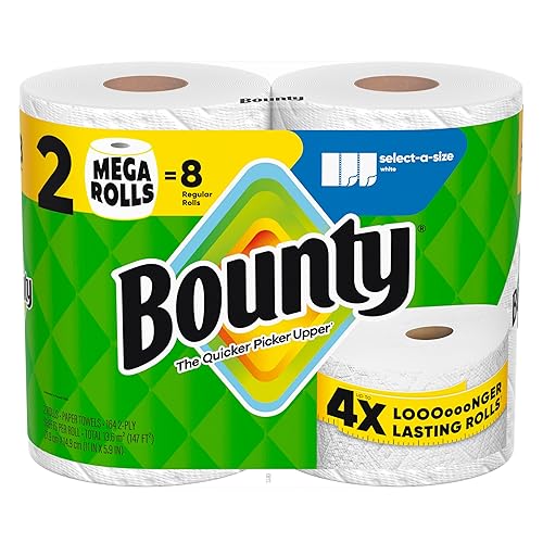 Bounty Select-A-Size Paper Towels, White, 2 Mega Rolls = 8 Regular Rolls - White - 164 sheet (Pack of 2)