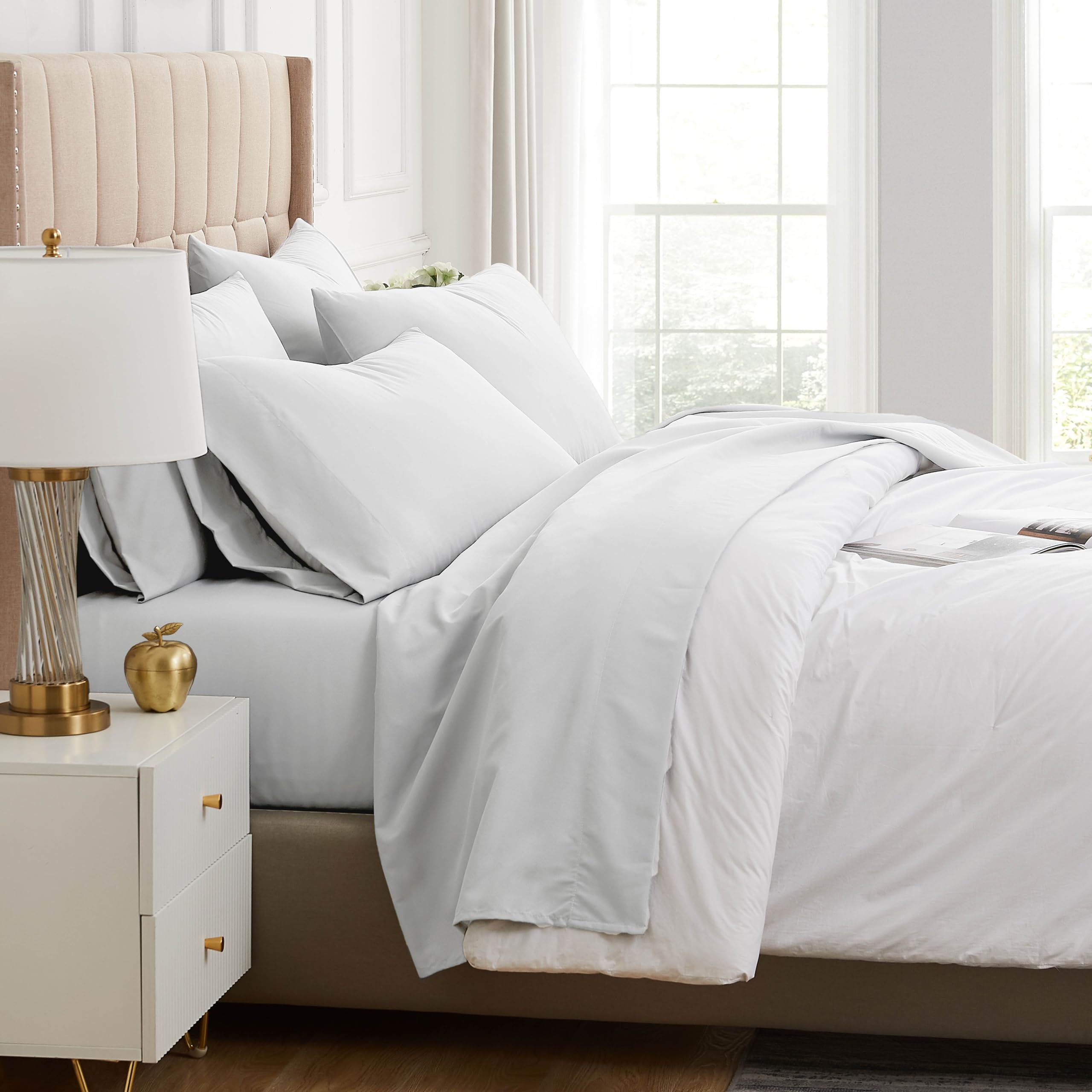southshore fine living, inc. premium collection, 4-piece white bed sheets set, 16-inch king fitted sheet and pillowcase set, deep pocket fitted sheet, 2 pillow cases king size, bright white sheets