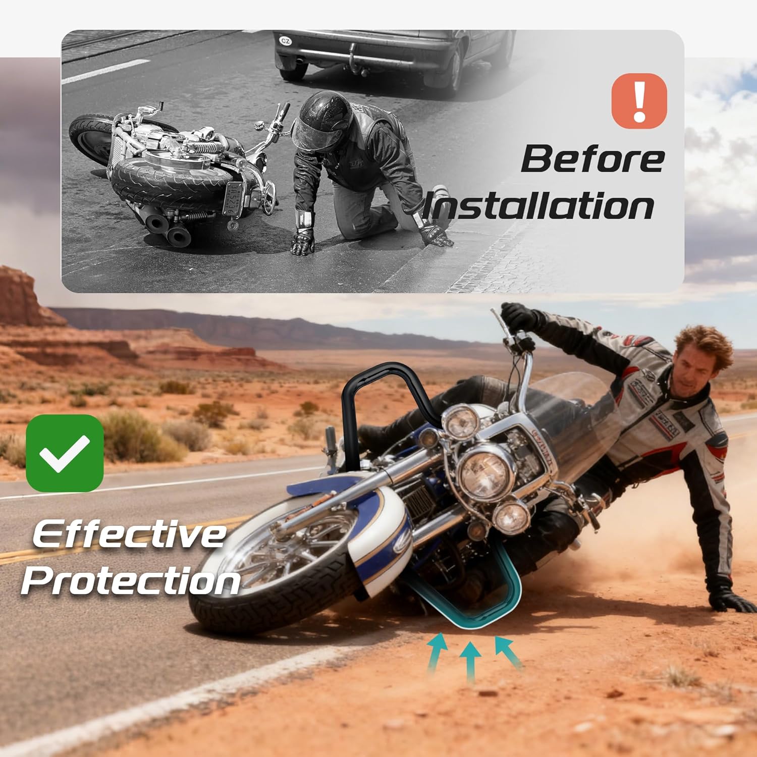 MoKitDora 1.5" Softail Engine Guard Mustache Highway Crash Bar for 2000-2017 Harley FL Heritage Classic Deluxe Fat Boy Models, Gloss Black