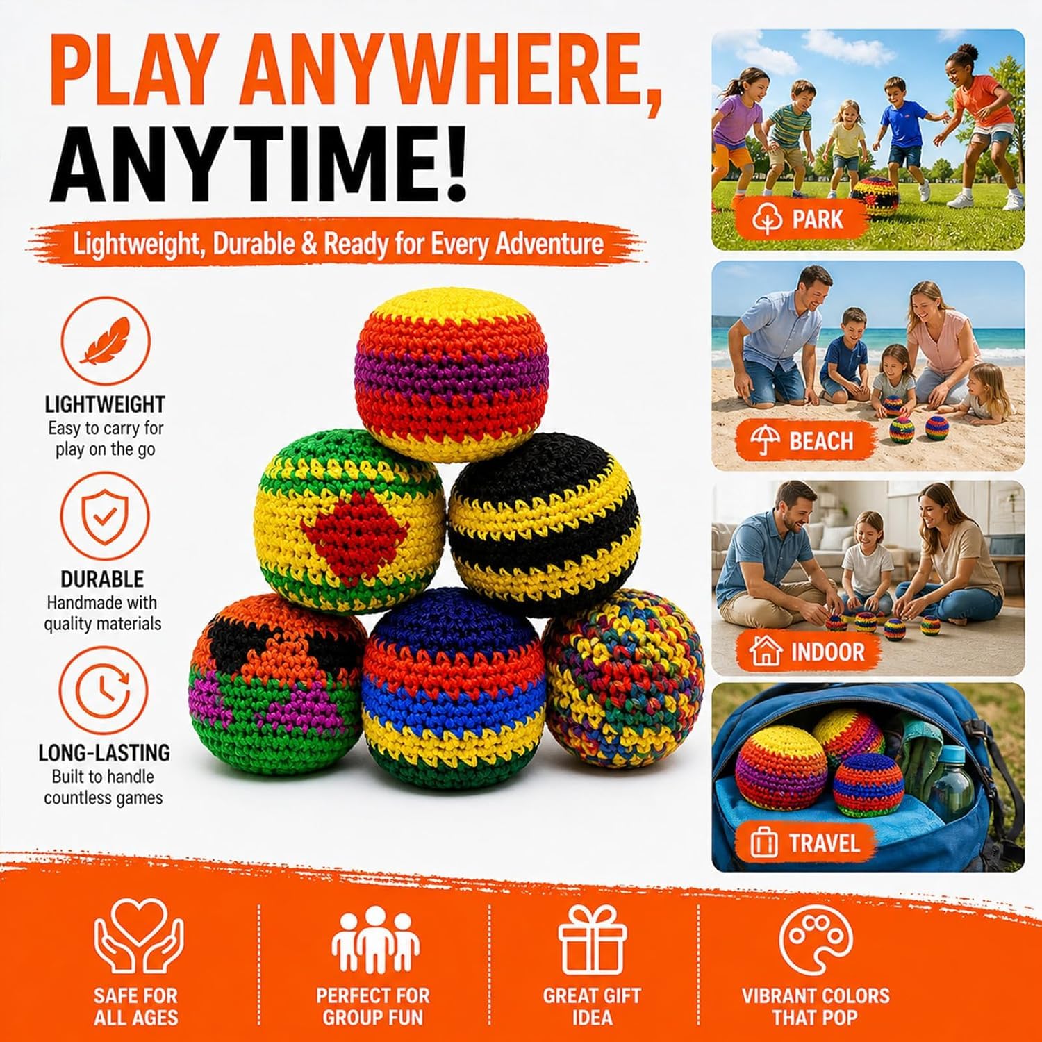 Balles de Frappe Tricotées Ensemble 6/12/18 Sacs de Pieds au Crochet pour Enfants Adultes Jeux Plein Air